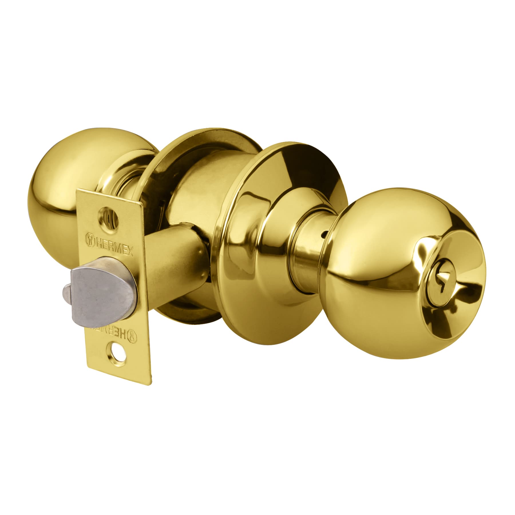 Cerradura tipo esfera para recámara, latón brillante, Hermex