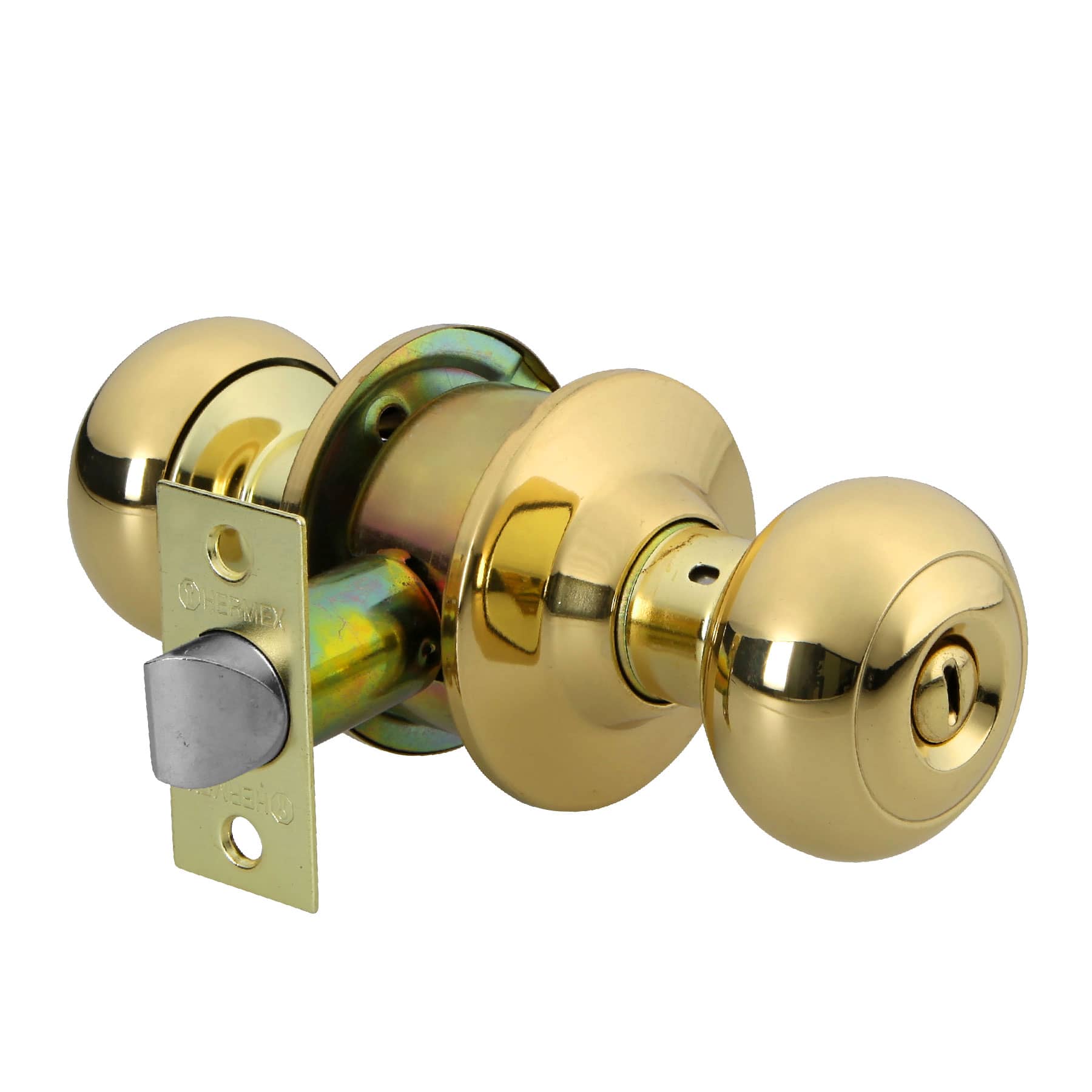 Cerradura tipo oval para baño, latón brillante, Hermex