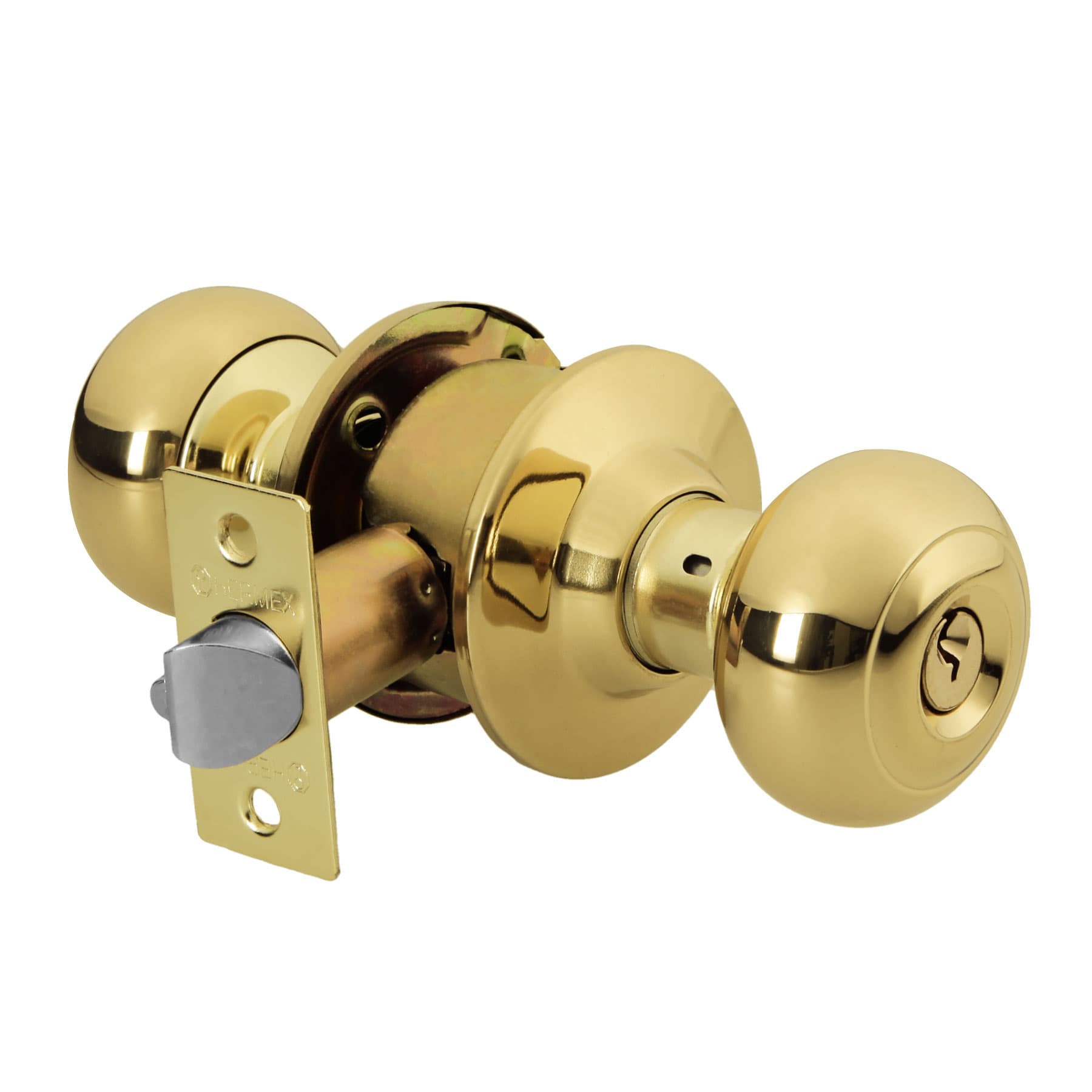 Cerradura tipo oval para entrada, latón brillante, Hermex
