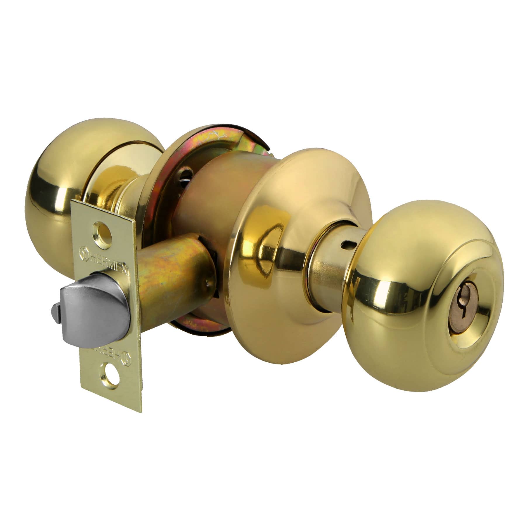 Cerradura tipo oval para recámara, latón brillante, Hermex