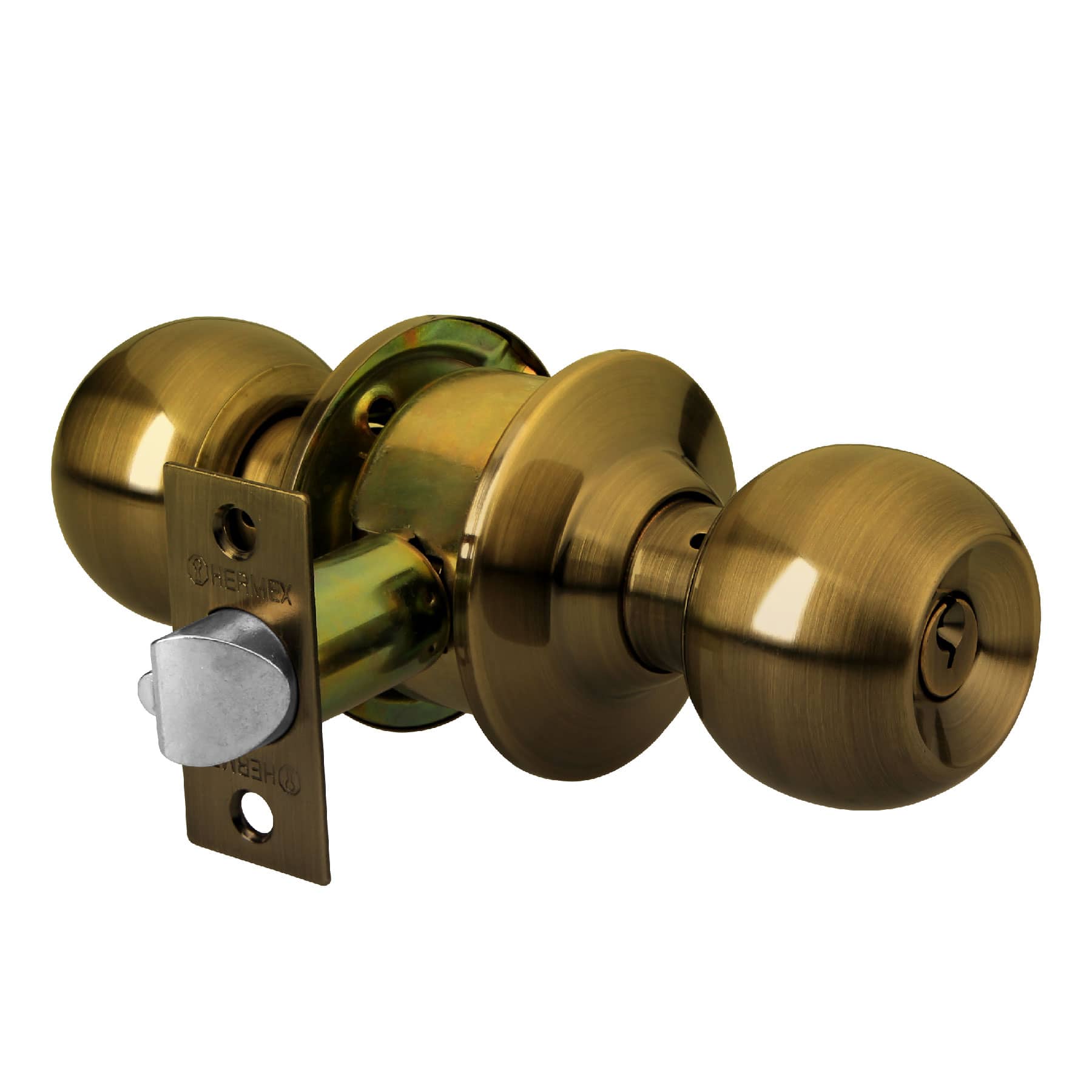 Cerradura tipo esfera para recámara, latón antiguo, Hermex