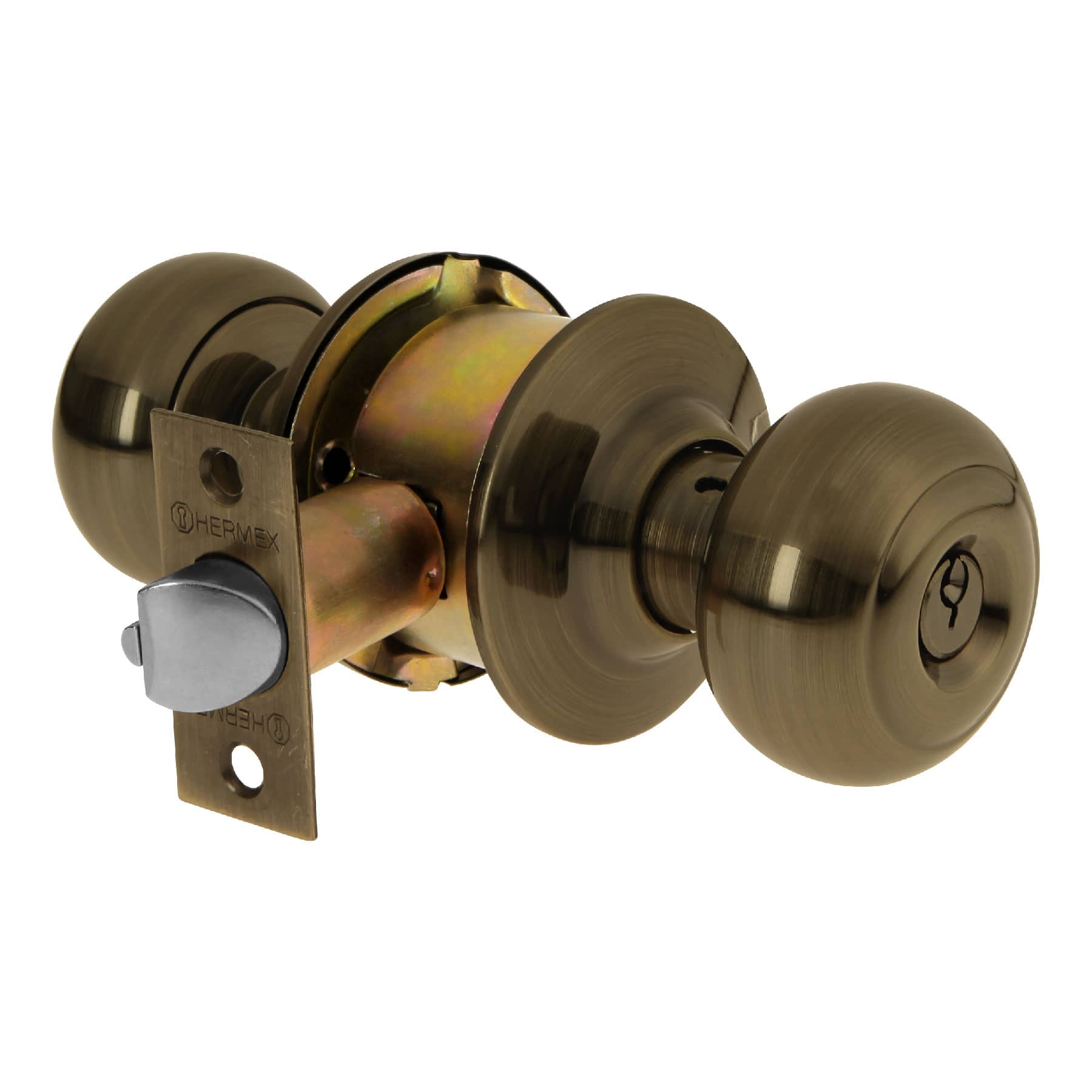 Cerradura tipo oval para recámara, latón antiguo, Hermex