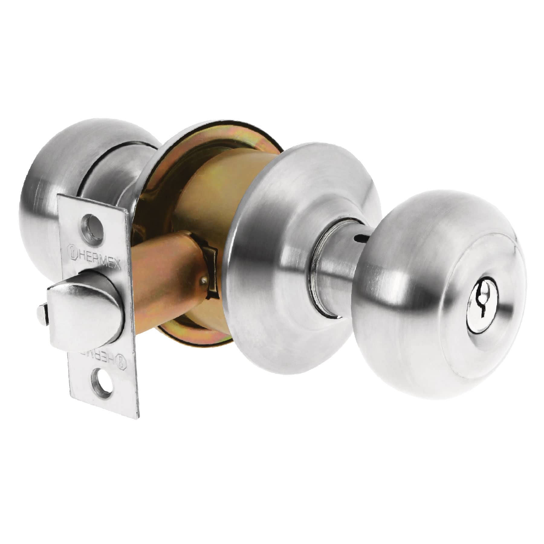 Cerradura tipo oval para recámara, cromo mate, Hermex
