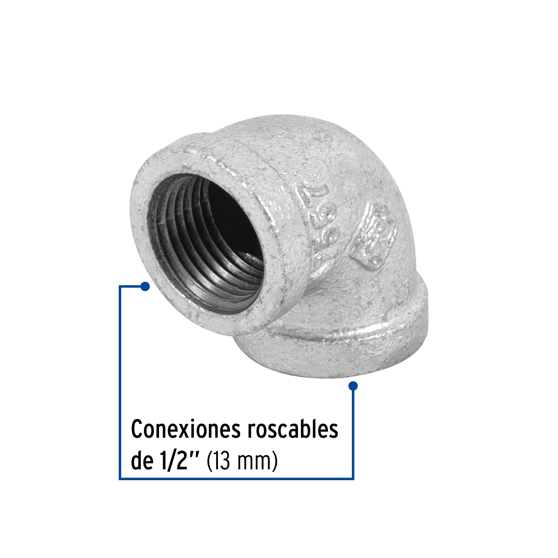 Codo 90∞ acero galvanizado de 1/2", Foset