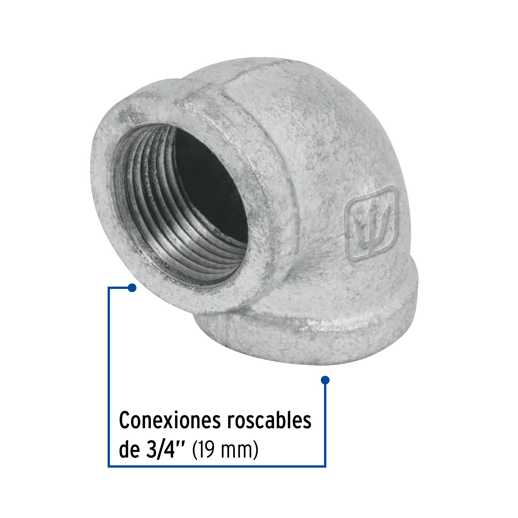Codo 90∞ acero galvanizado de 3/4", Foset