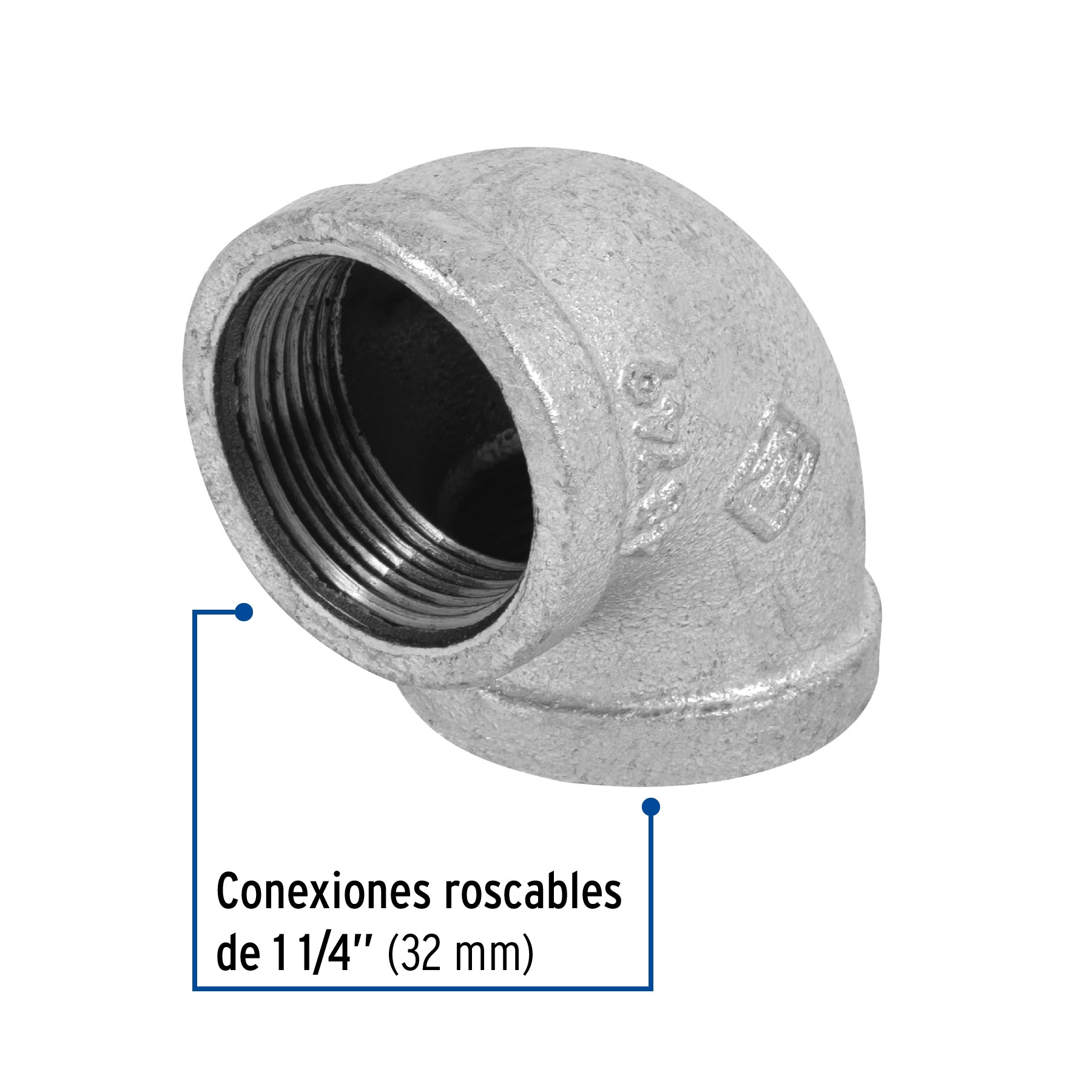 Codo 90∞ acero galvanizado de 1-1/4", Foset