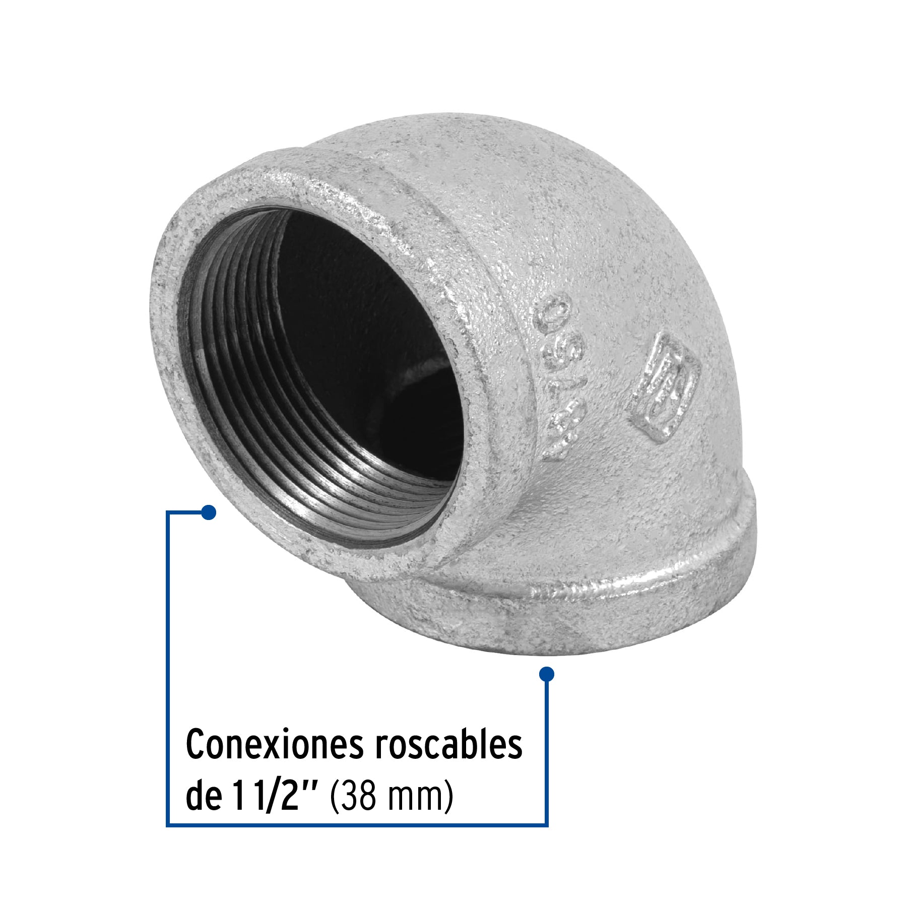 Codo 90∞ acero galvanizado de 1-1/2", Foset