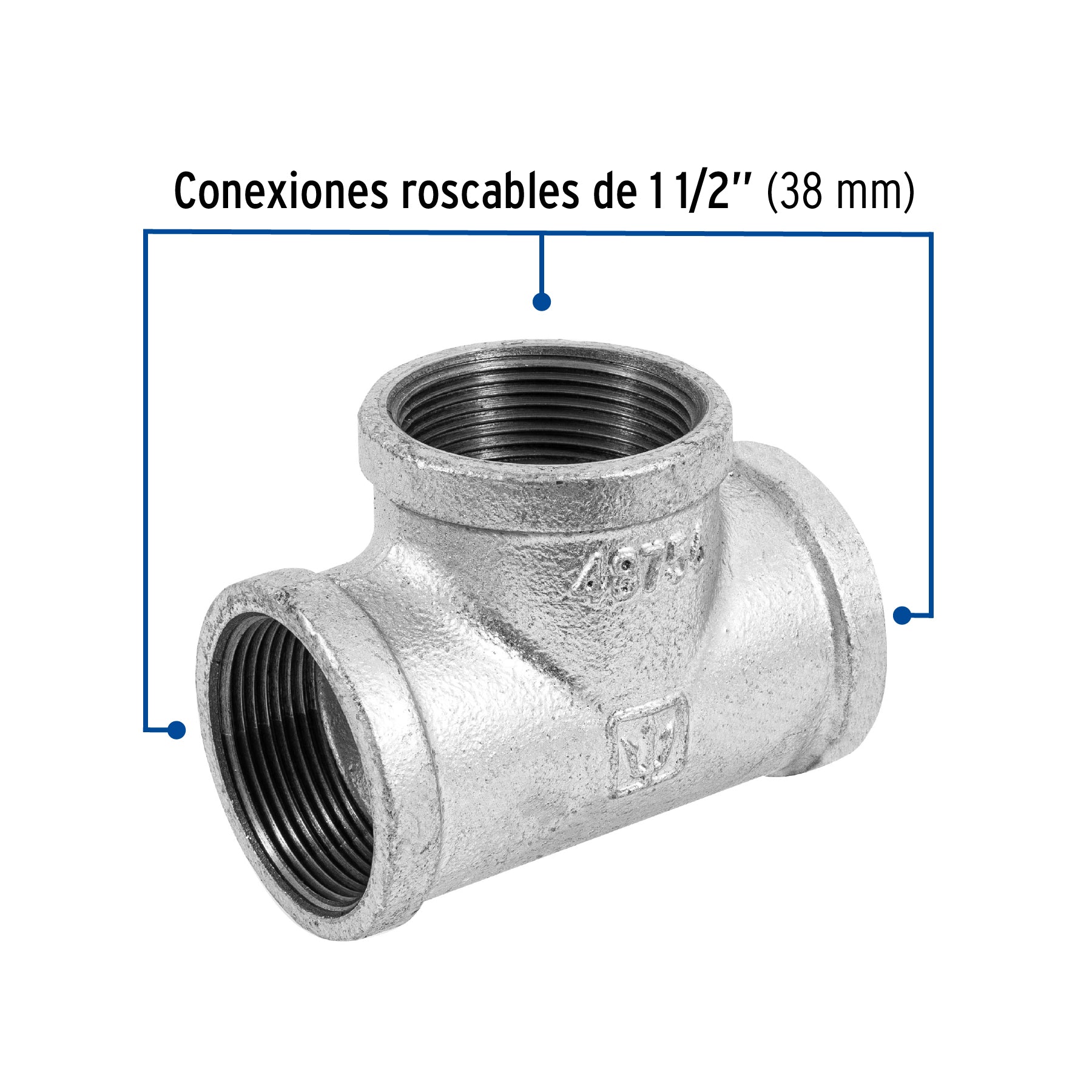 Tee sencilla 1-1/2" acero galvanizado, Foset