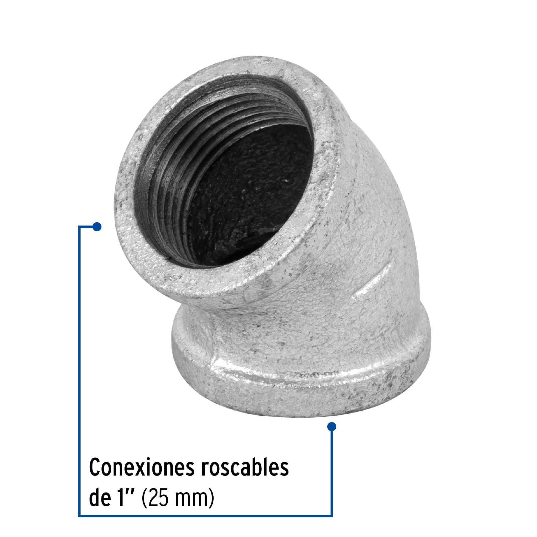 Codo 45∞ acero galvanizado de 1", Foset