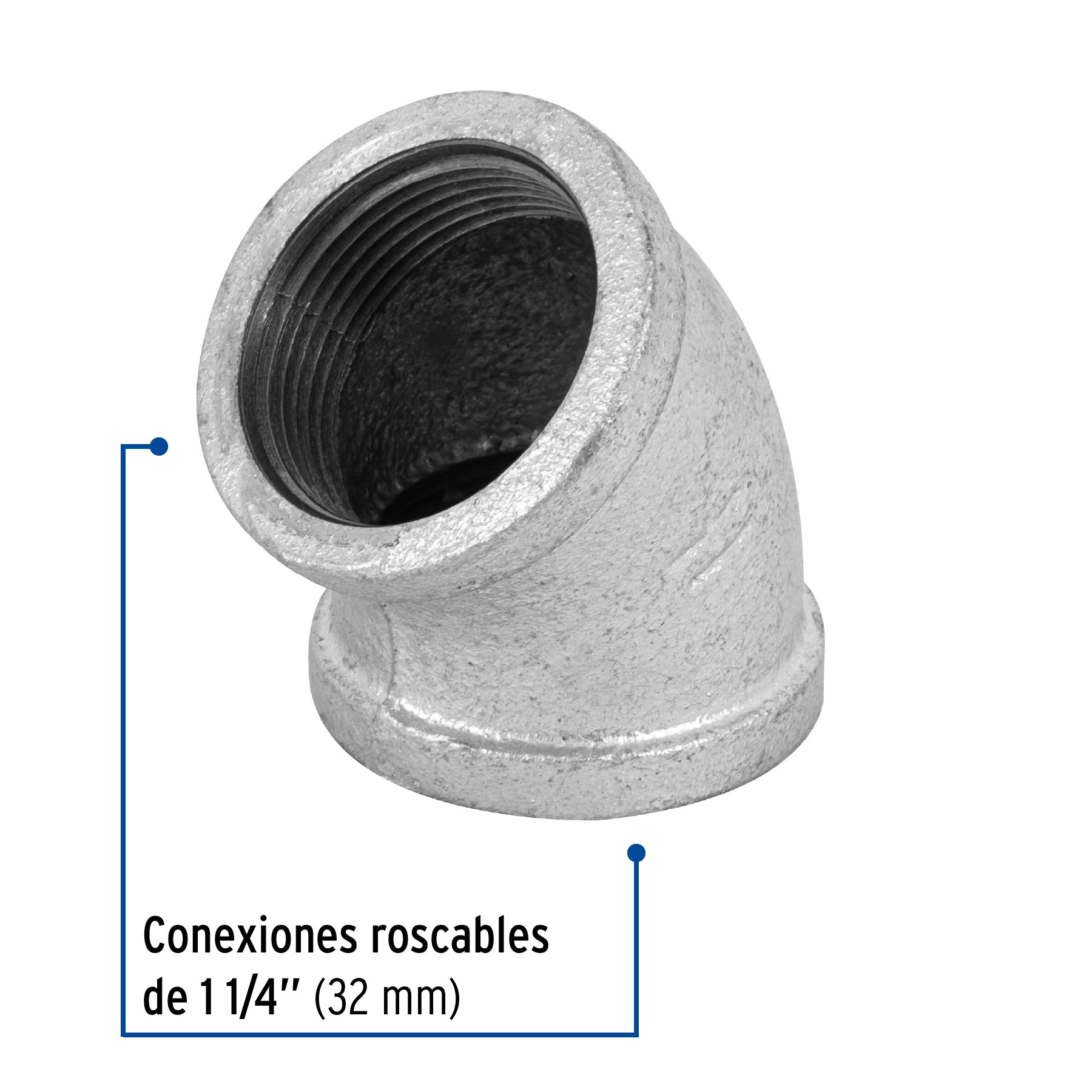 Codo 45∞ acero galvanizado de 1-1/4", Foset
