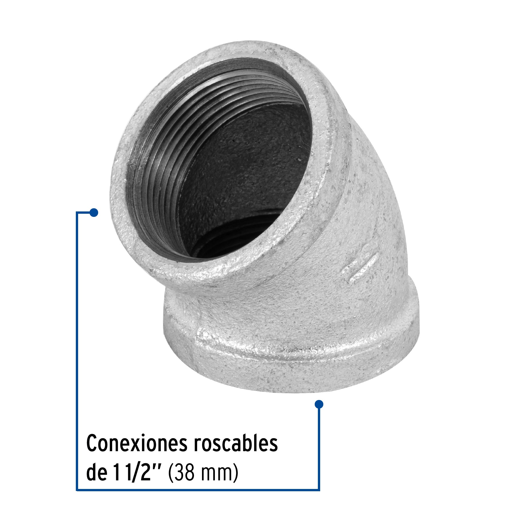 Codo 45∞ acero galvanizado de 1-1/2", Foset