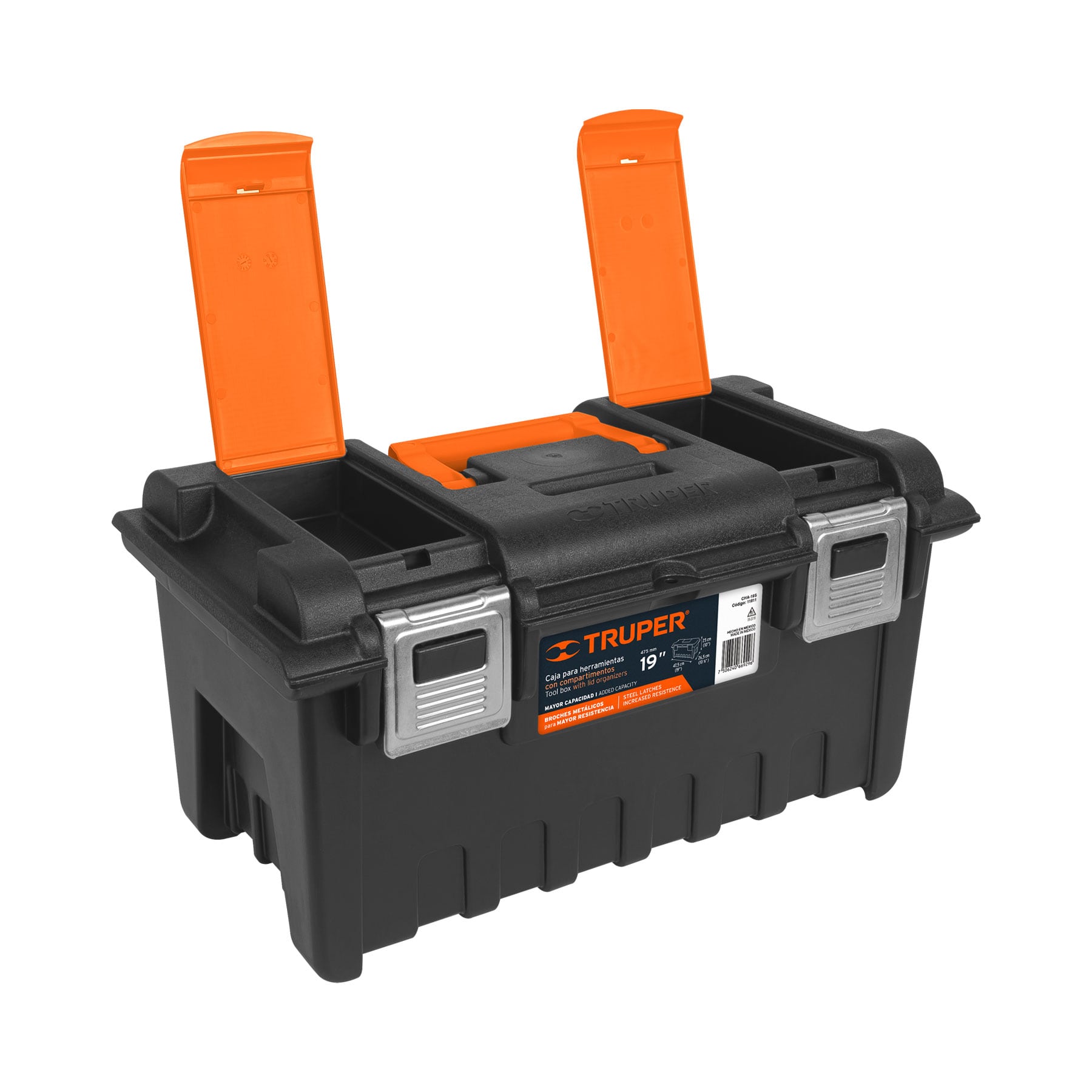 Caja para herramienta 19" con compartimentos y broches metálicos