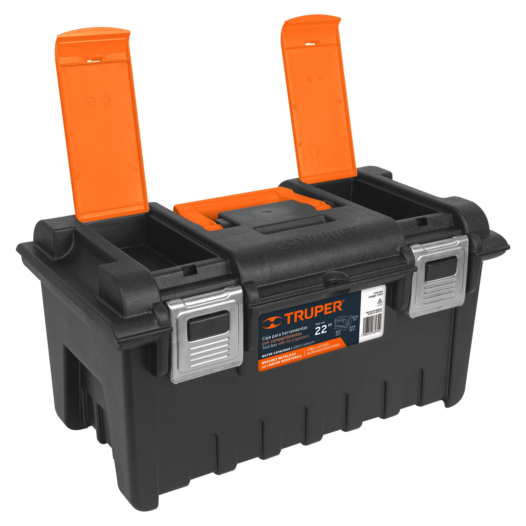 Caja para herramienta 22" con compartimentos y broches metálicos