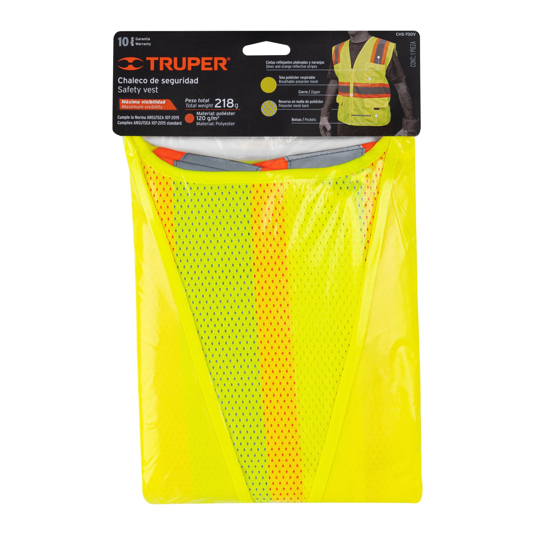 Chaleco de seguridad verde max visibilidad y 6 bolsas