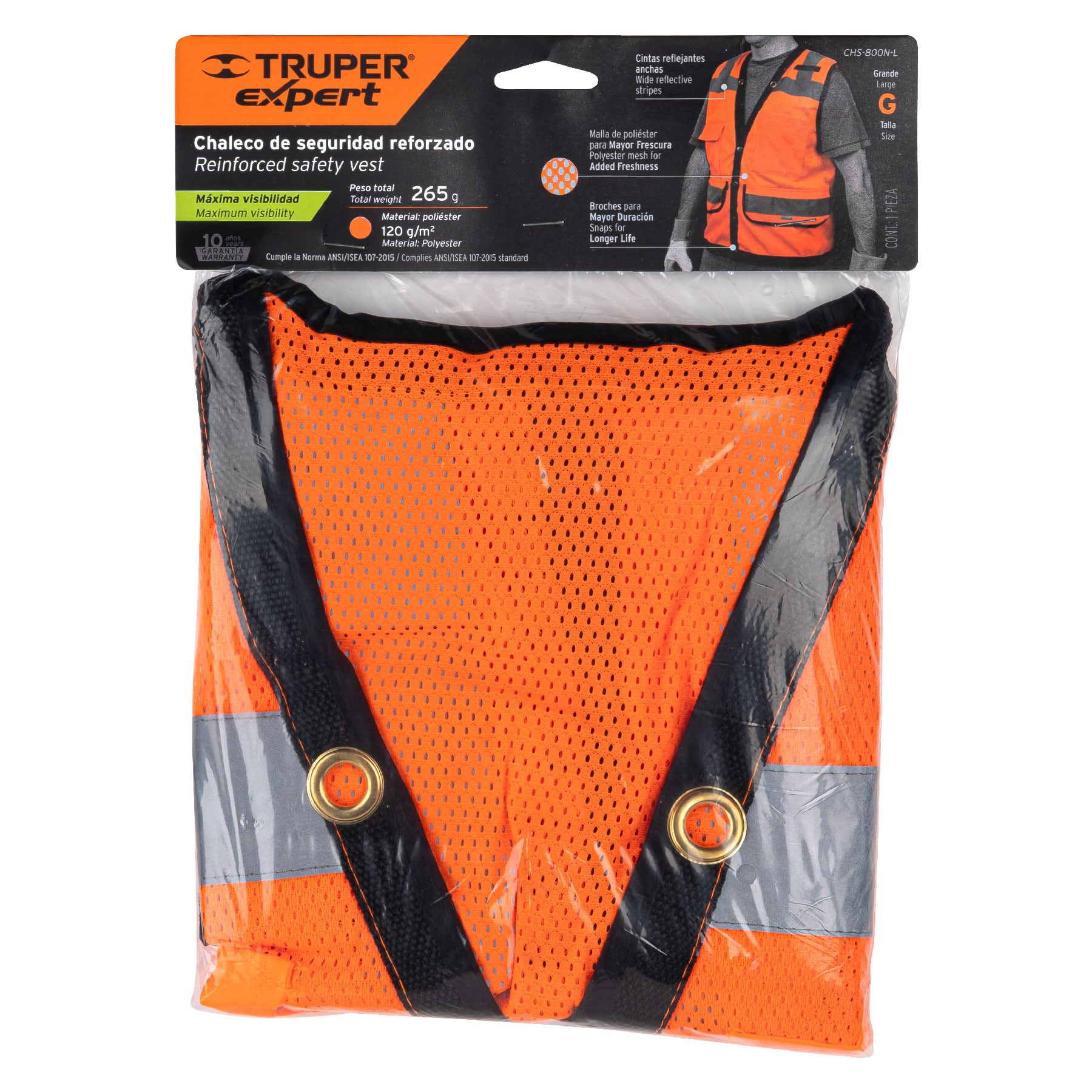 Chaleco seguridad reforzado naranja con bolsas, G, Expert