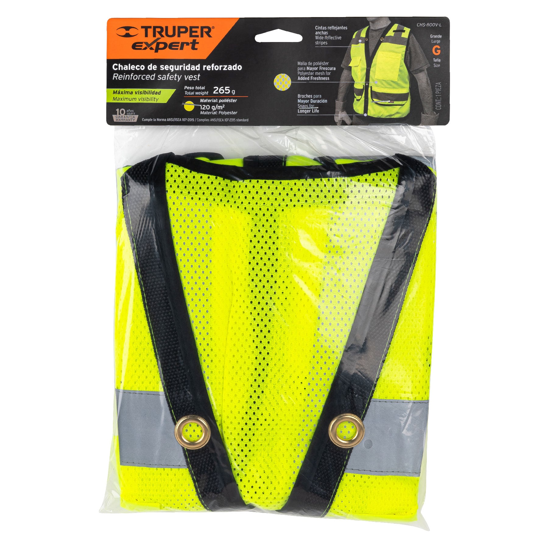 Chaleco seguridad reforzado verde con bolsas, G, Expert