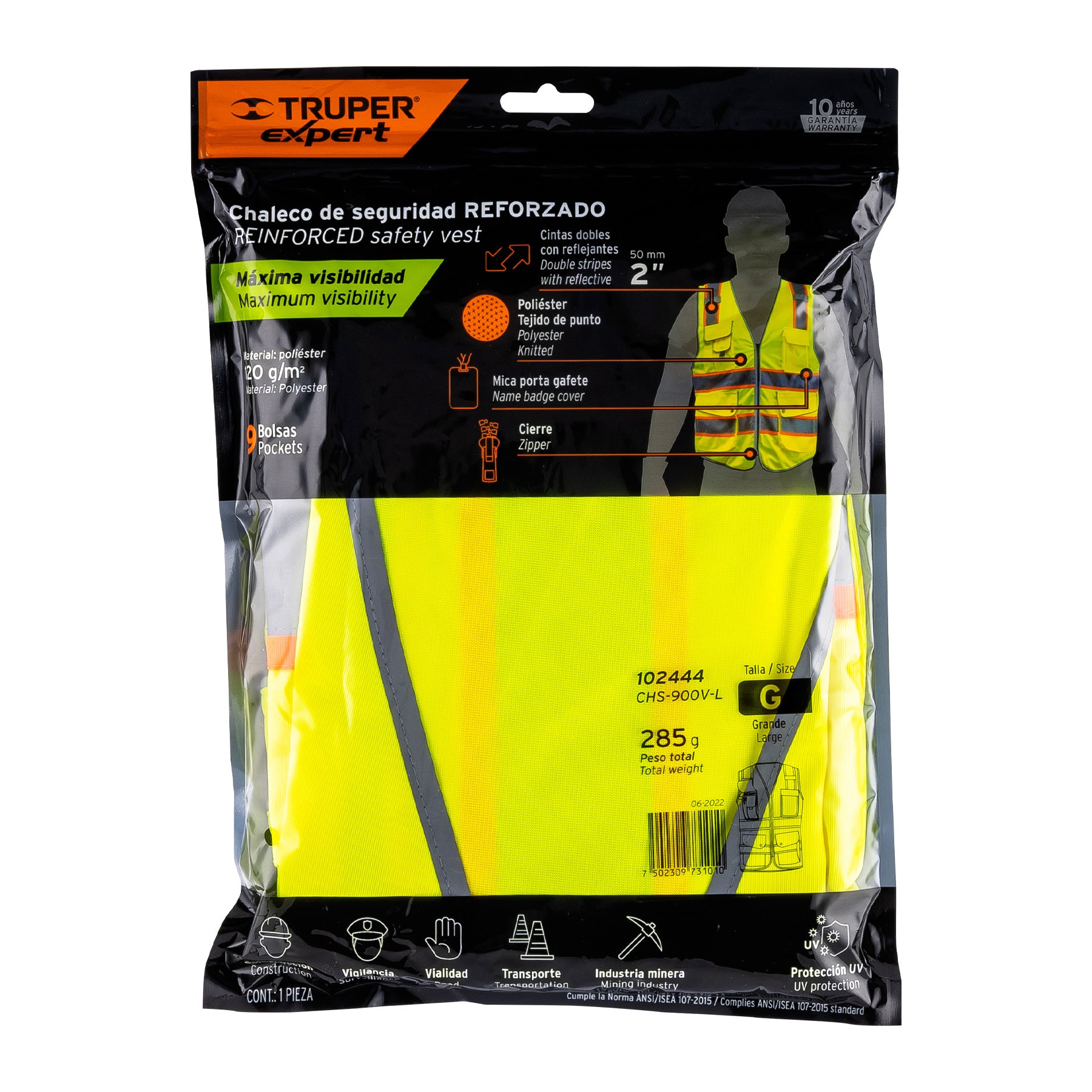 Chaleco de seguridad de alta visibilidad, verde, G, Expert