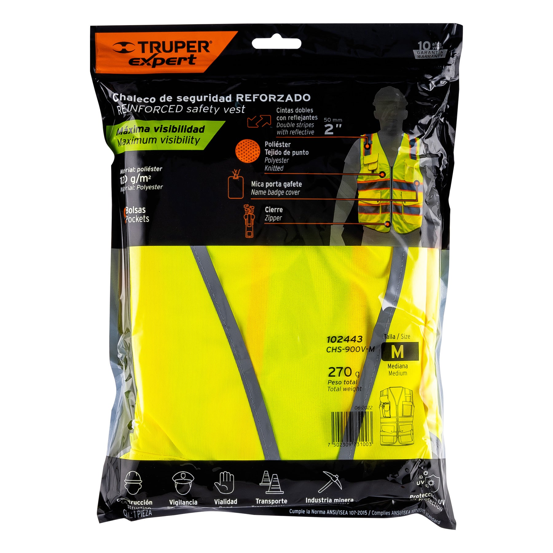 Chaleco de seguridad de alta visibilidad, verde, M, Expert