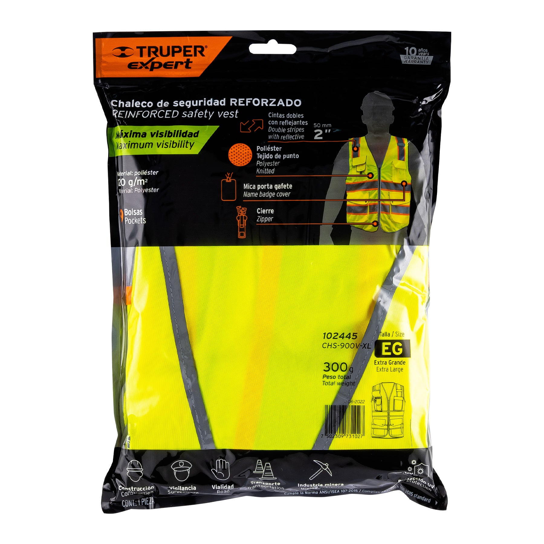 Chaleco de seguridad de alta visibilidad, verde, XG, Expert