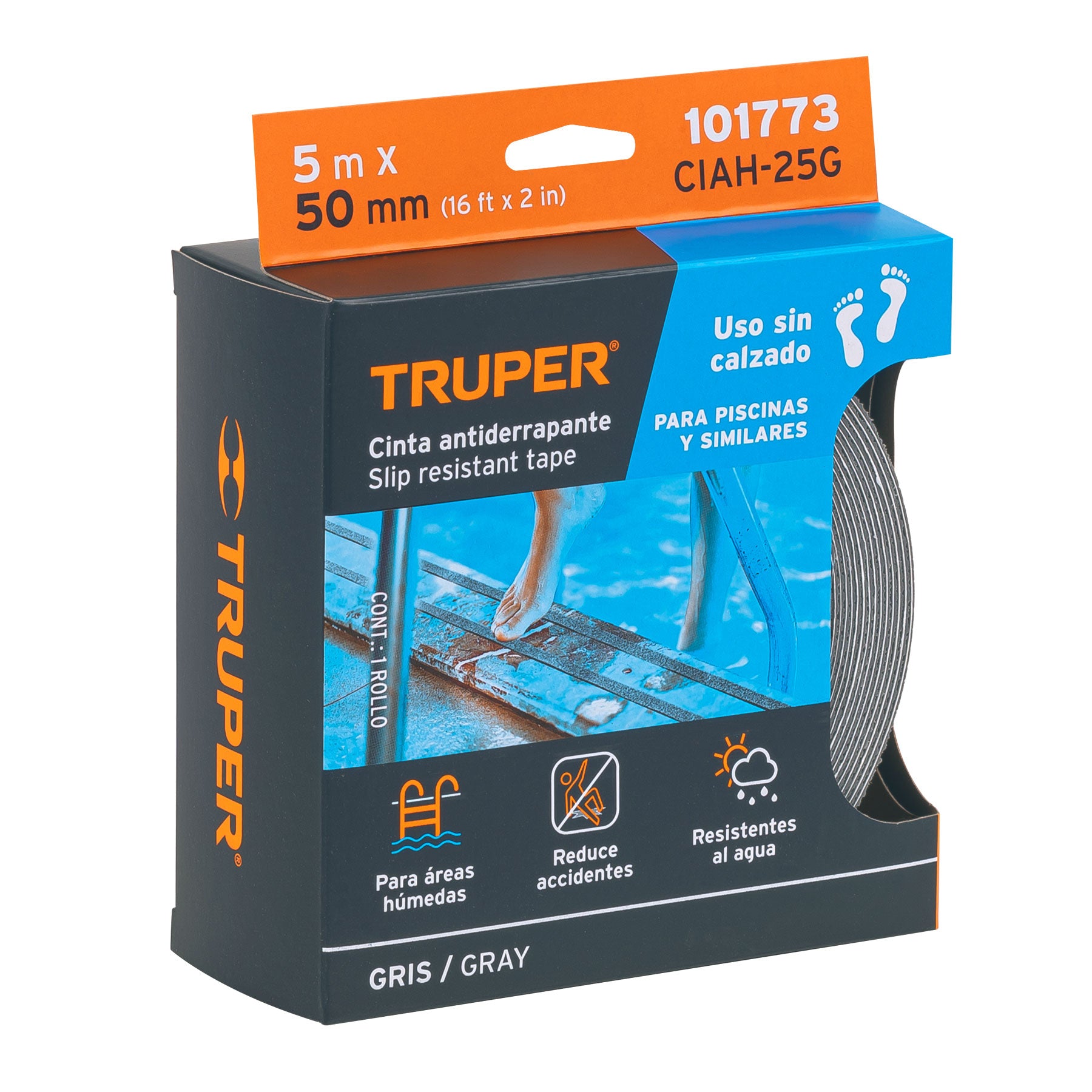 Rollo de 5 m cinta antiderrapante 50mm gris para áreas húmedas