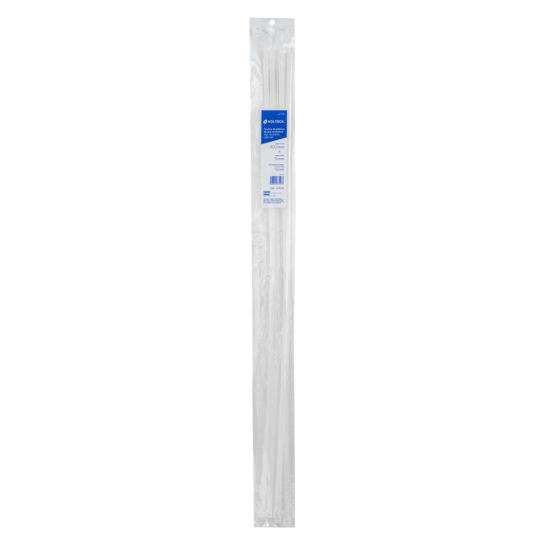 Bolsa con 10 cinchos plásticos 120 lb, 750 x 7.5 mm, naturales