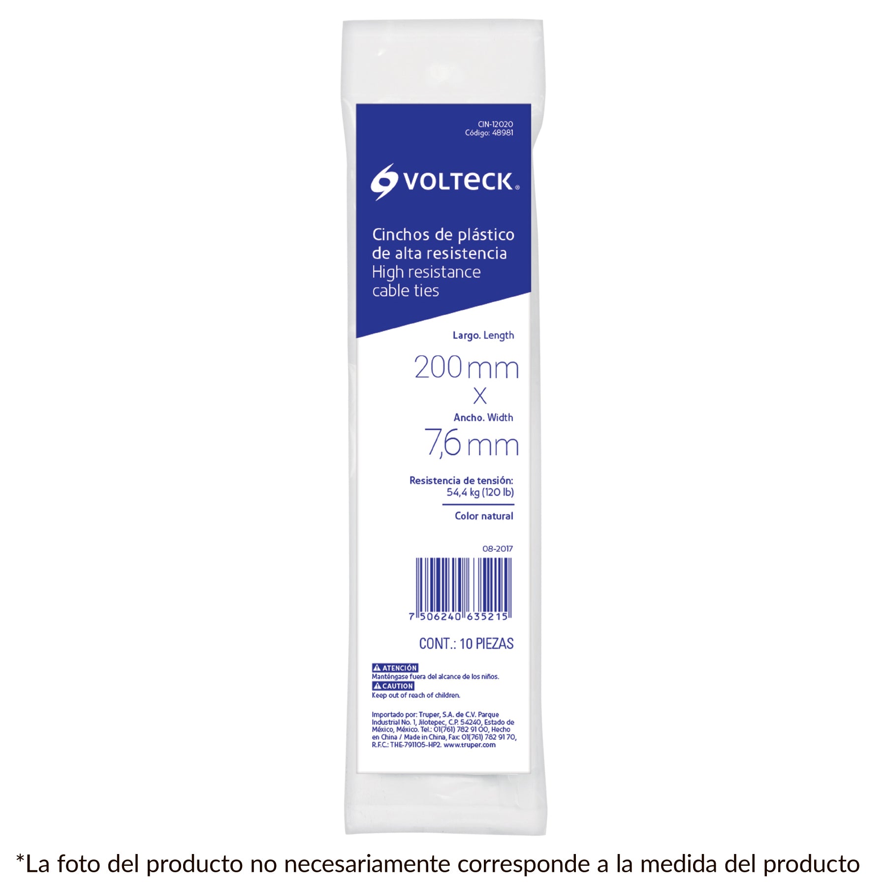 Bolsa con 10 cinchos plásticos 175 lb, 1200x9 mm, naturales