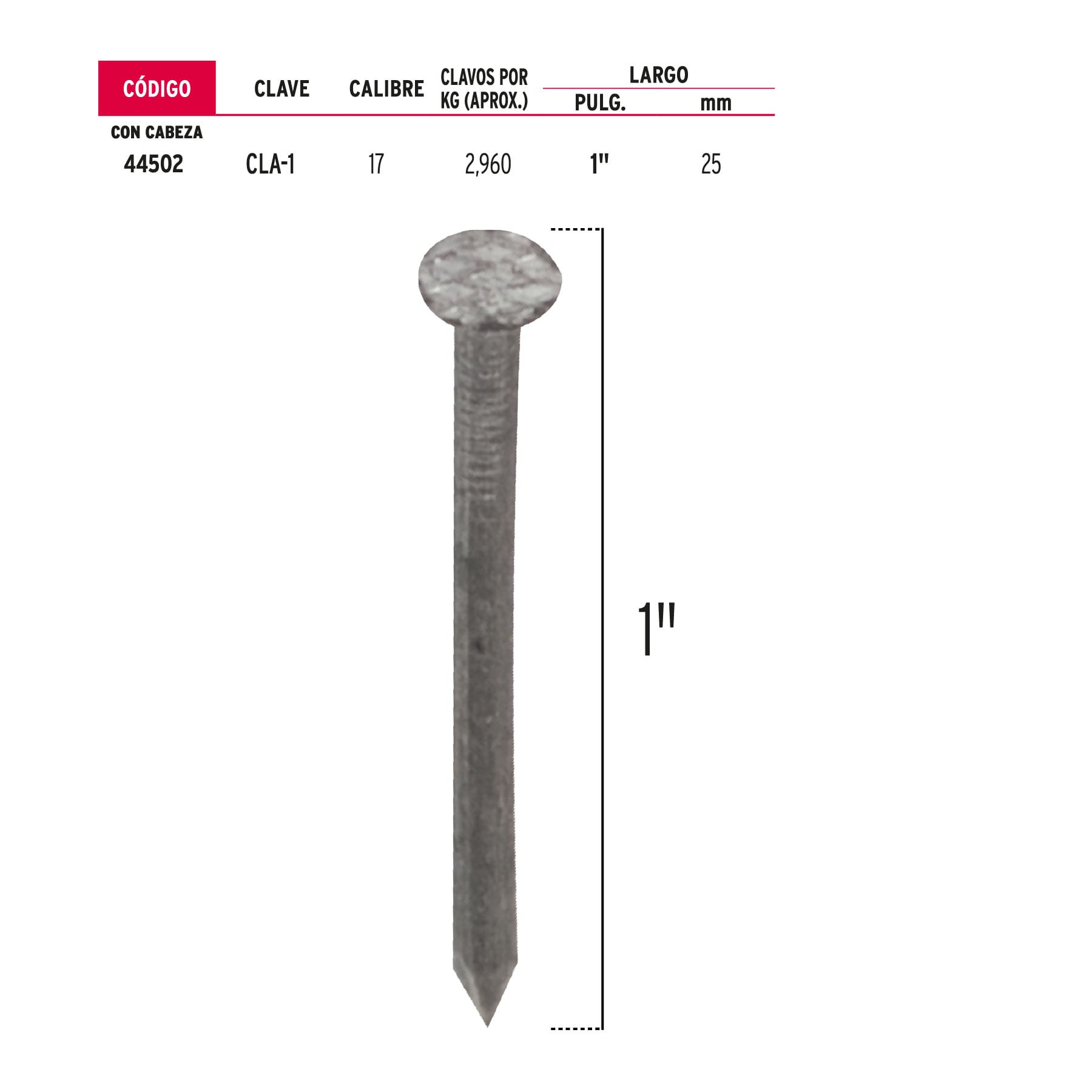 Bolsa con 1 kg de clavos alfilerillos de 1" con cabeza