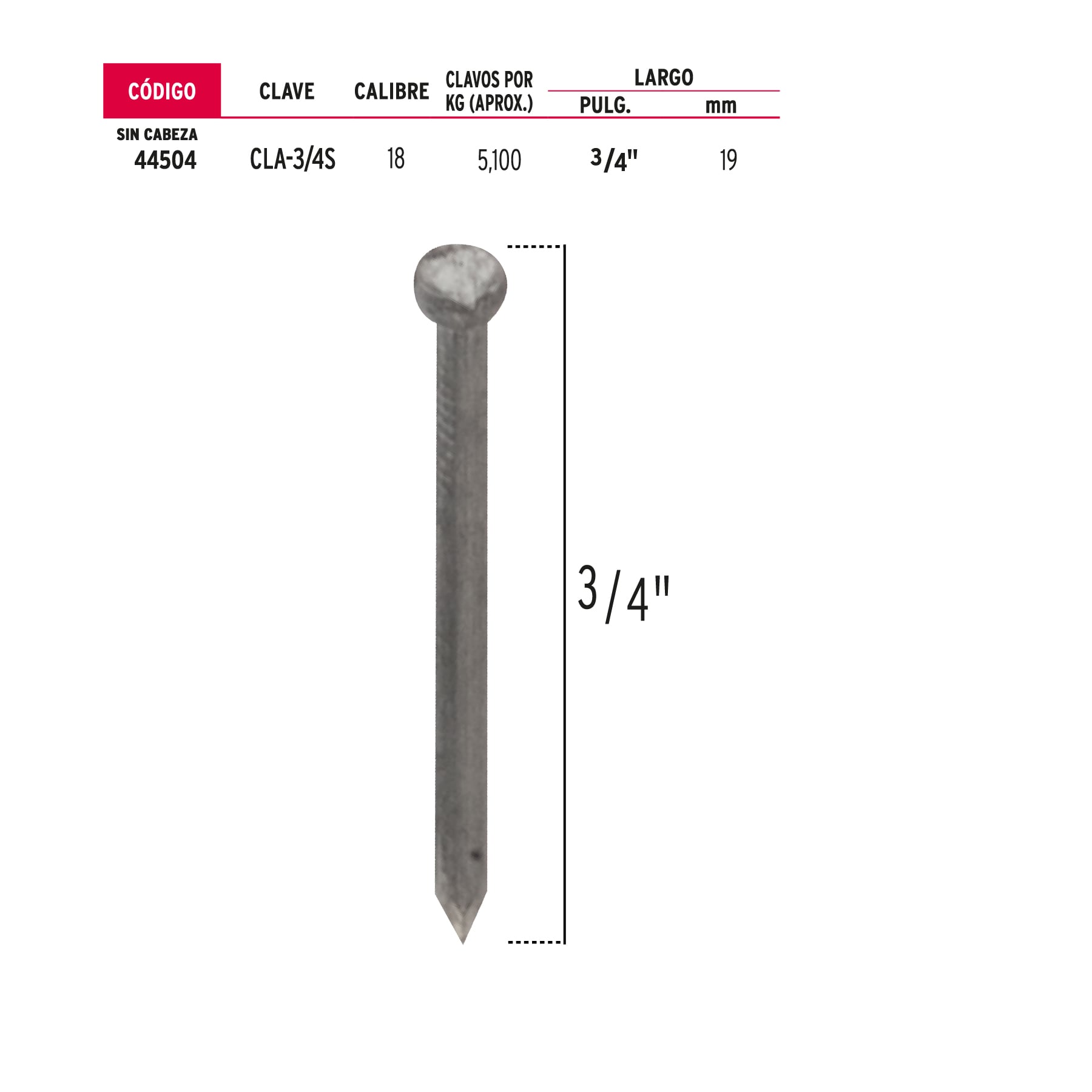 Bolsa con 1 kg de clavos alfilerillos de 3/4" sin cabeza