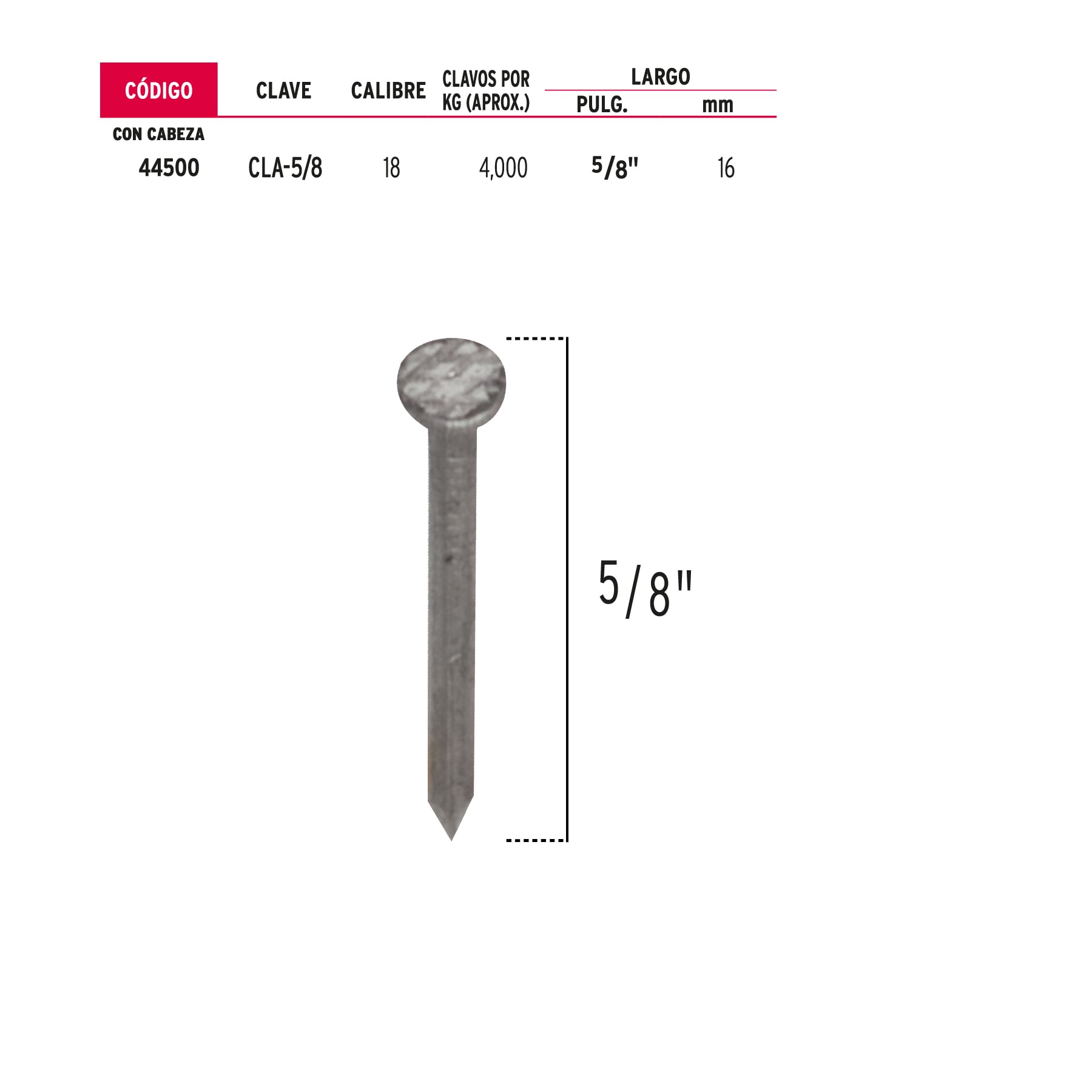 Bolsa con 1 kg de clavos alfilerillos de 5/8" con cabeza