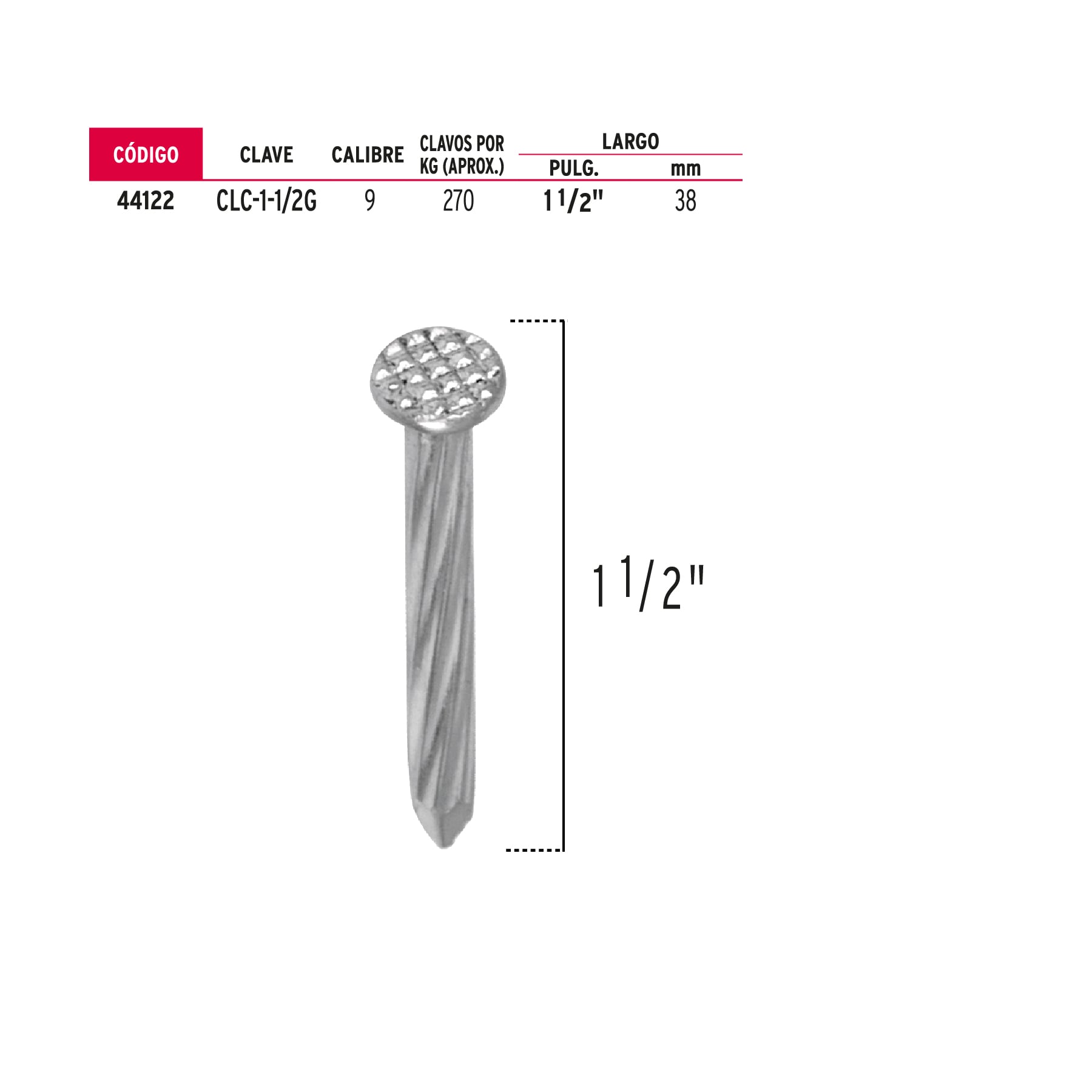 Bolsa con 1 kg de clavos para concreto galvanizados 1-1/2"