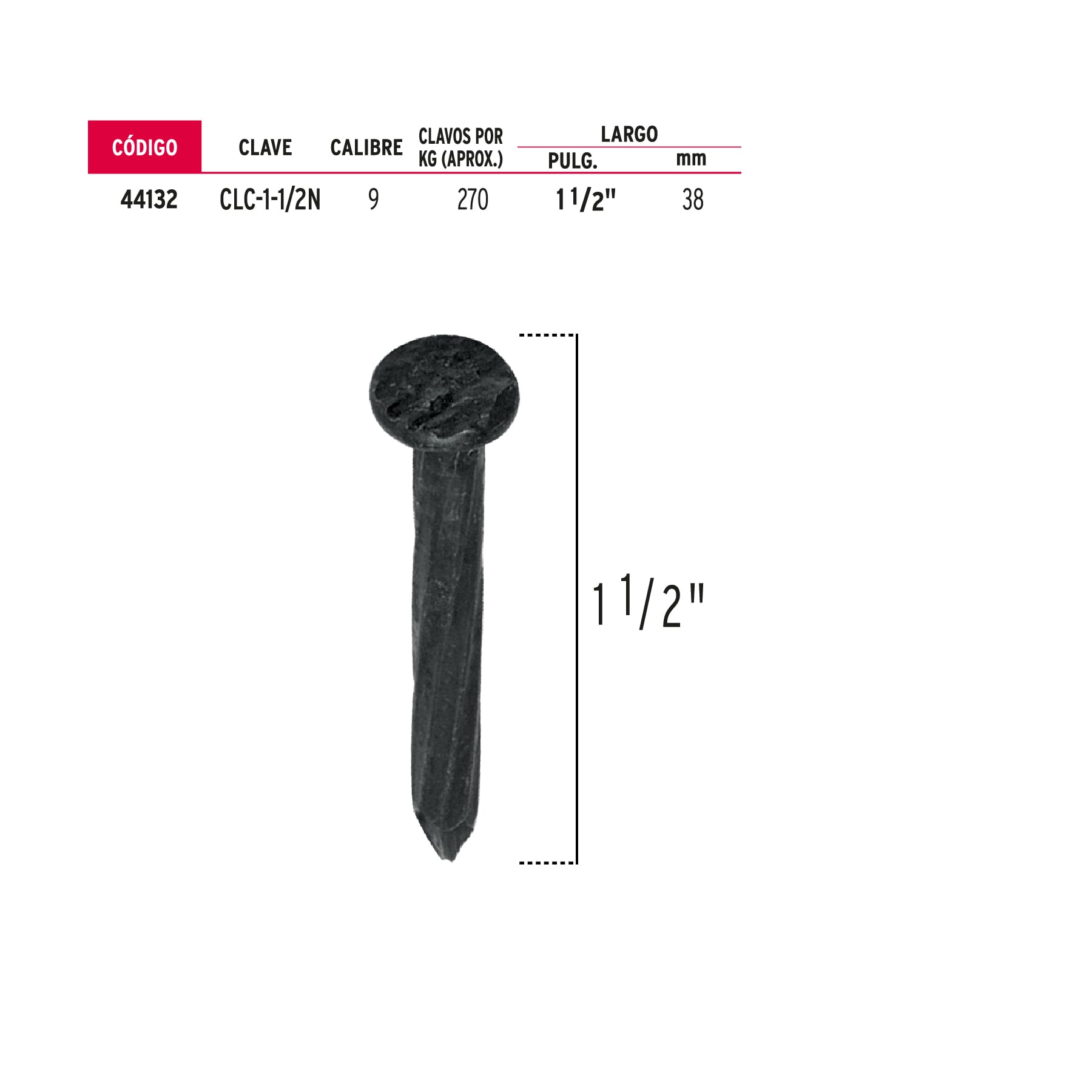 Bolsa con 1 kg de clavos para concreto negros 1-1/2", Fiero