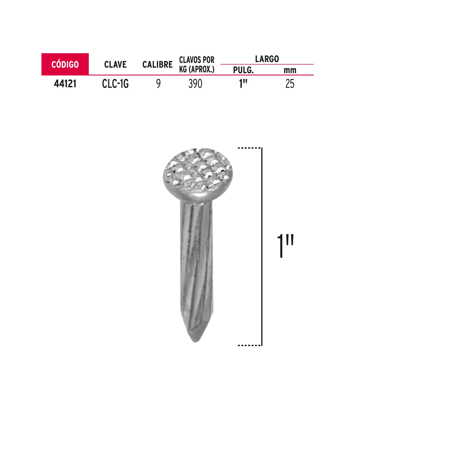Bolsa con 1 kg de clavos para concreto galvanizados 1"