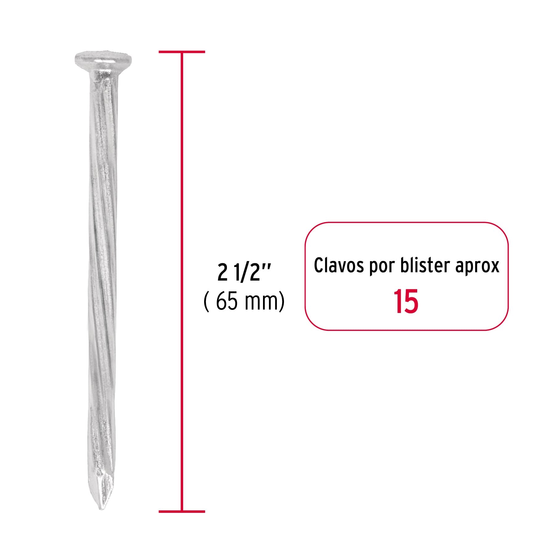 Blíster con 15 clavos galvanizados para concreto 2-1/2", Fiero