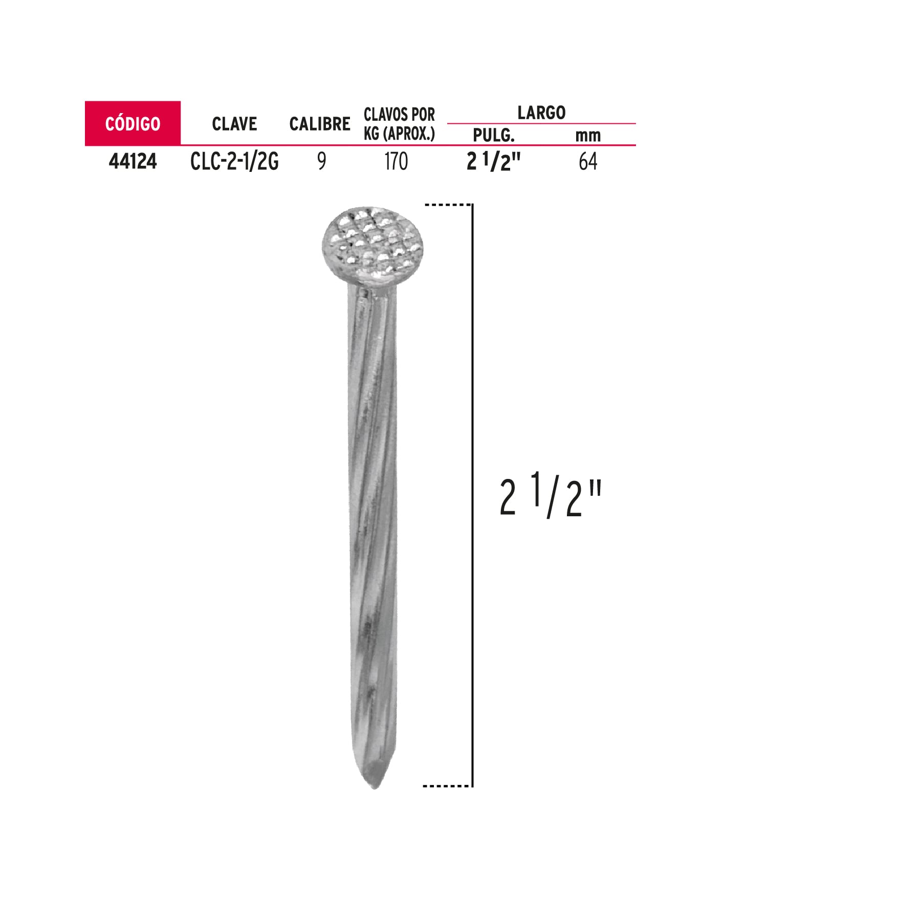 Bolsa con 1 kg de clavos para concreto galvanizados 2-1/2"