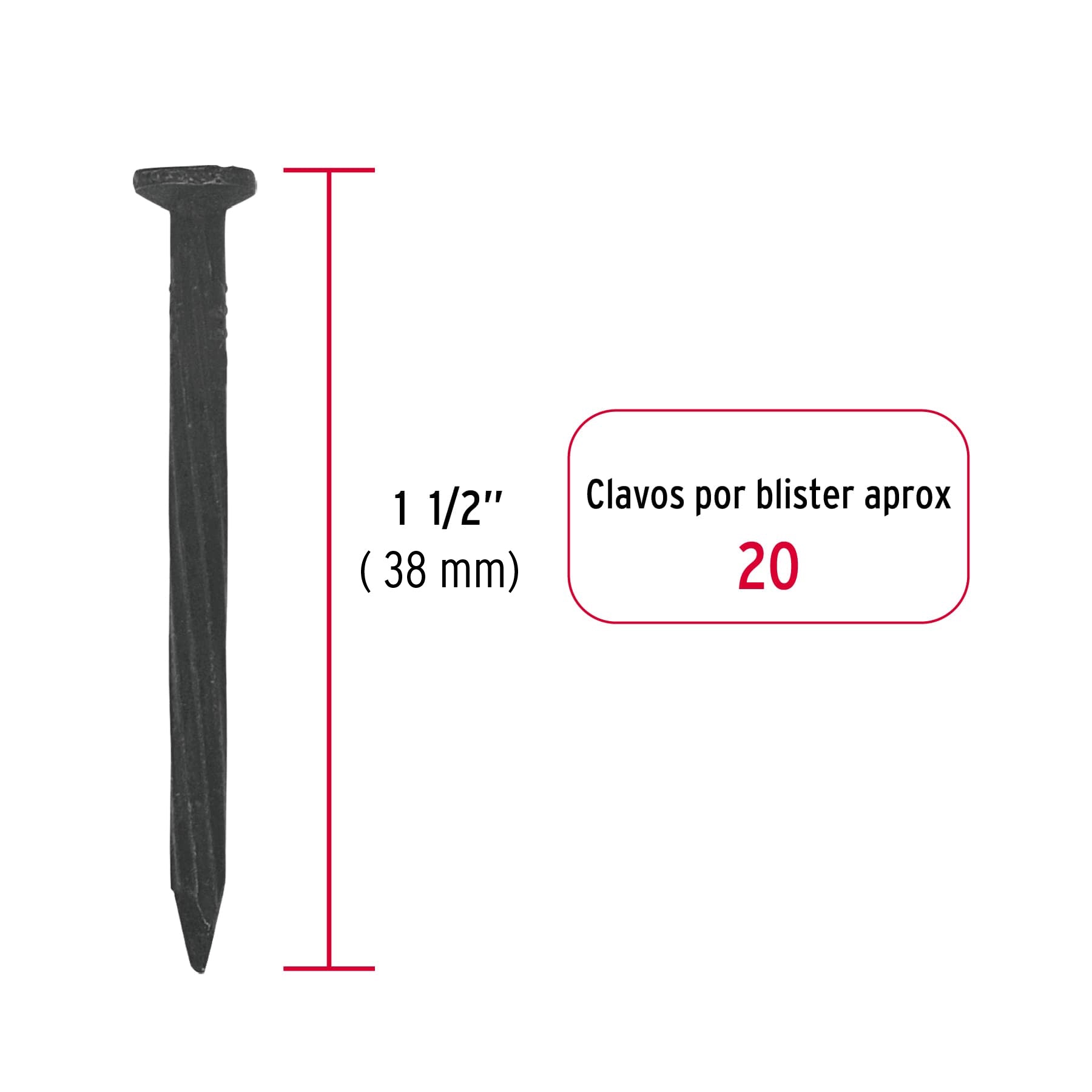 Blíster con 15 clavos negros para concreto 2-1/2", Fiero