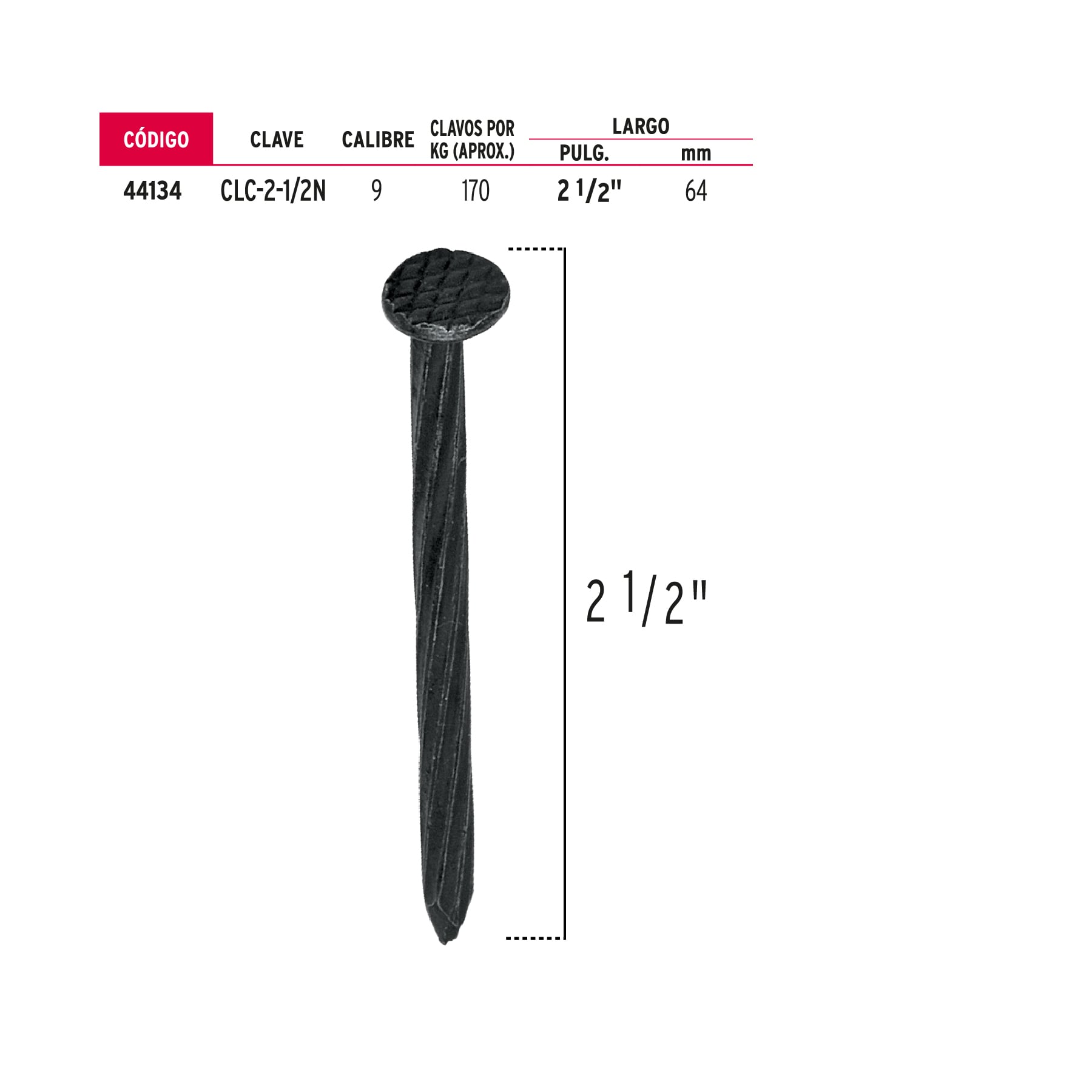 Bolsa con 1 kg de clavos para concreto negros 2-1/2", Fiero