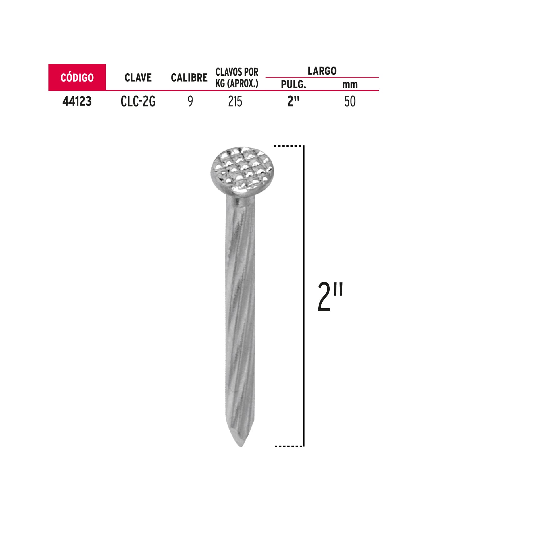 Bolsa con 1 kg de clavos para concreto galvanizados 2"