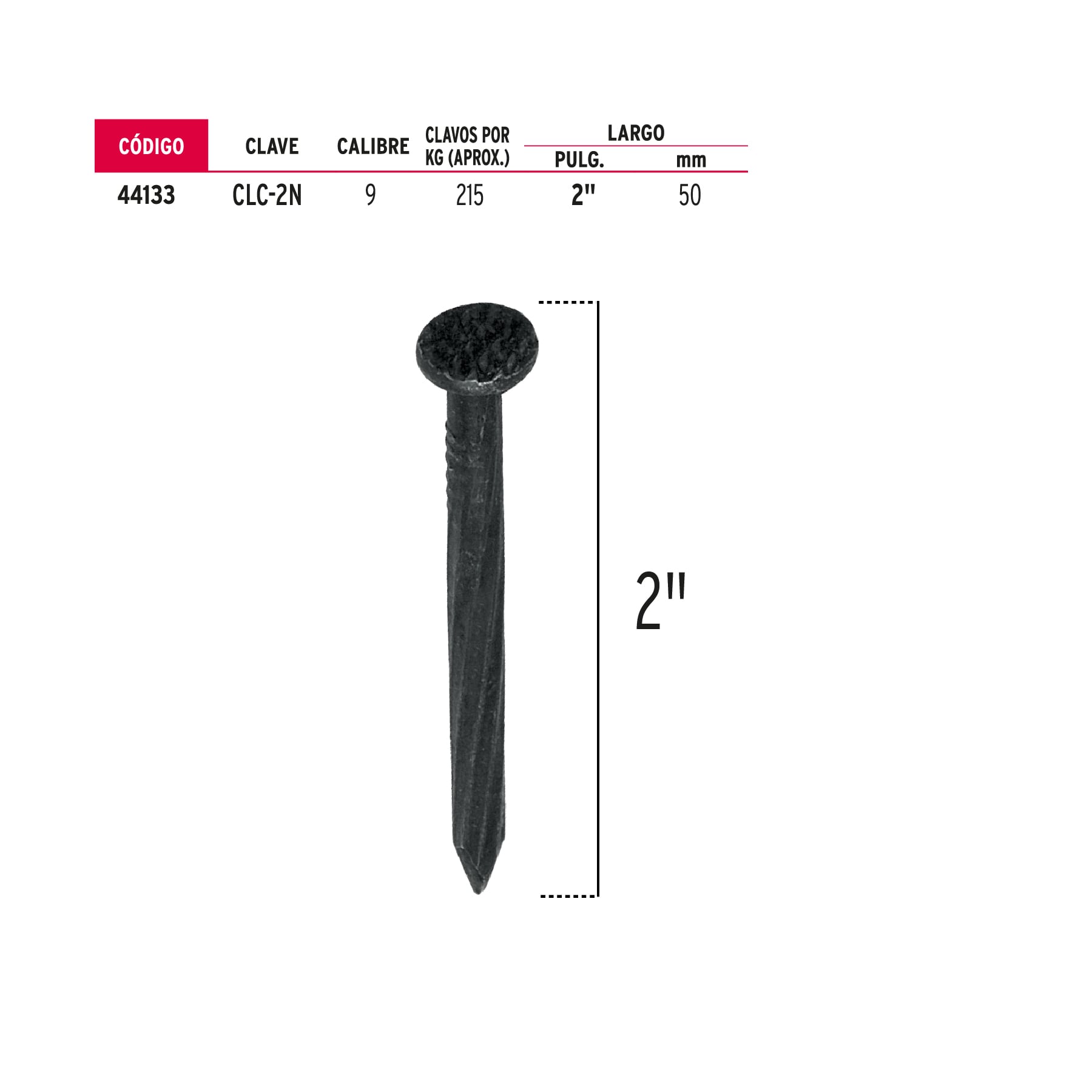 Bolsa con 1 kg de clavos para concreto negros 2", Fiero