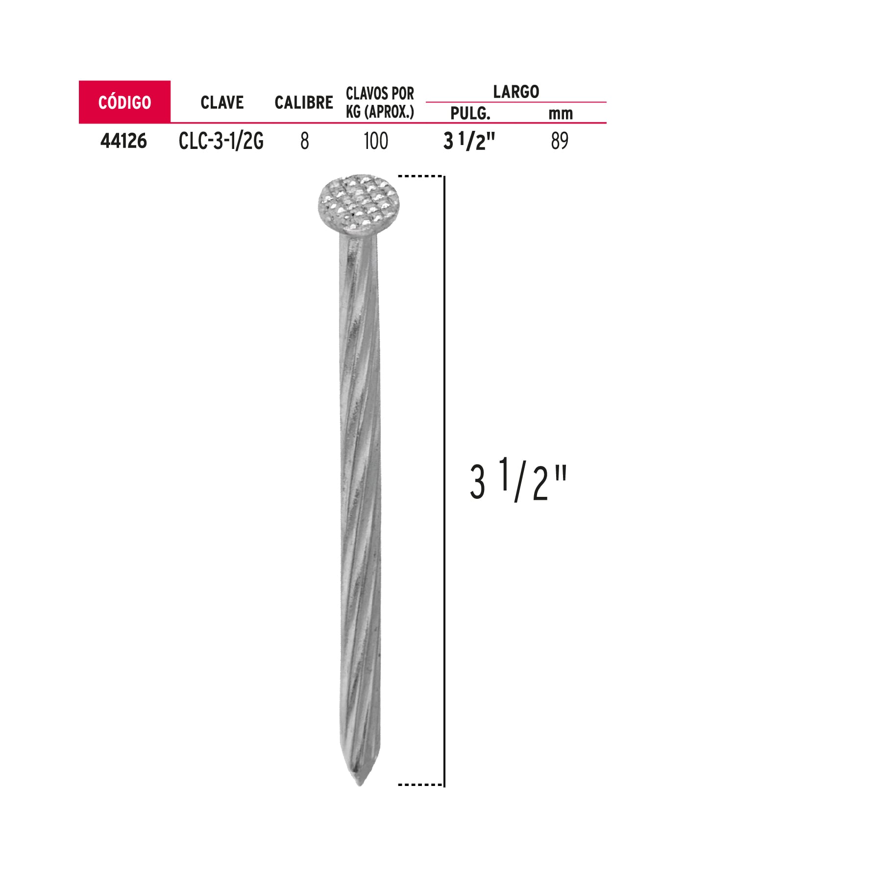 Bolsa con 1 kg de clavos para concreto galvanizados 3-1/2"