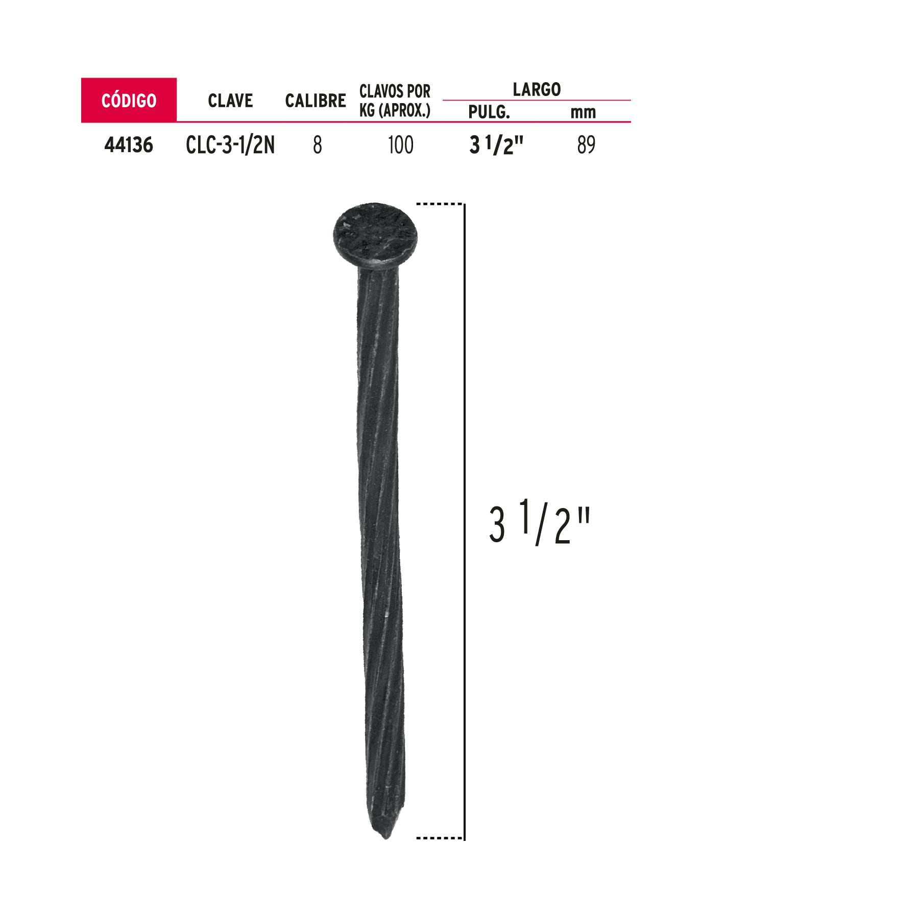 Bolsa con 1 kg de clavos para concreto negros 3-1/2", Fiero