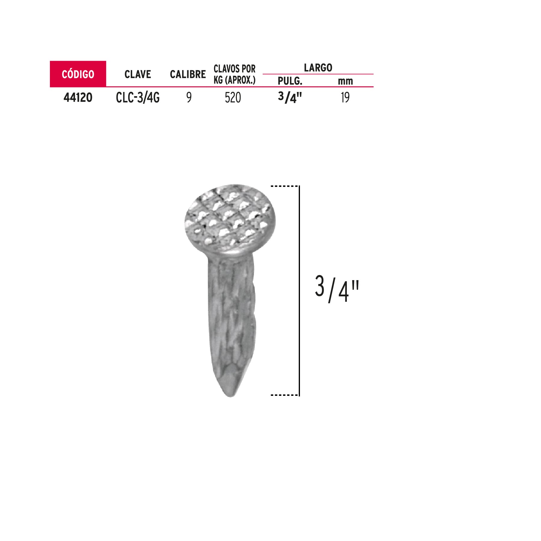 Bolsa con 1 kg de clavos para concreto galvanizados 3/4"
