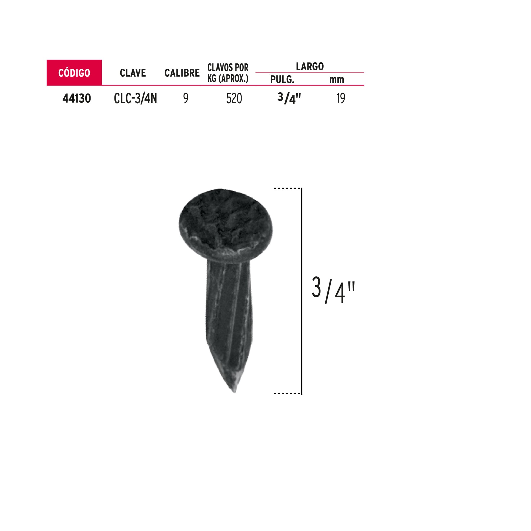 Bolsa con 1 kg de clavos para concreto negros 3/4", Fiero