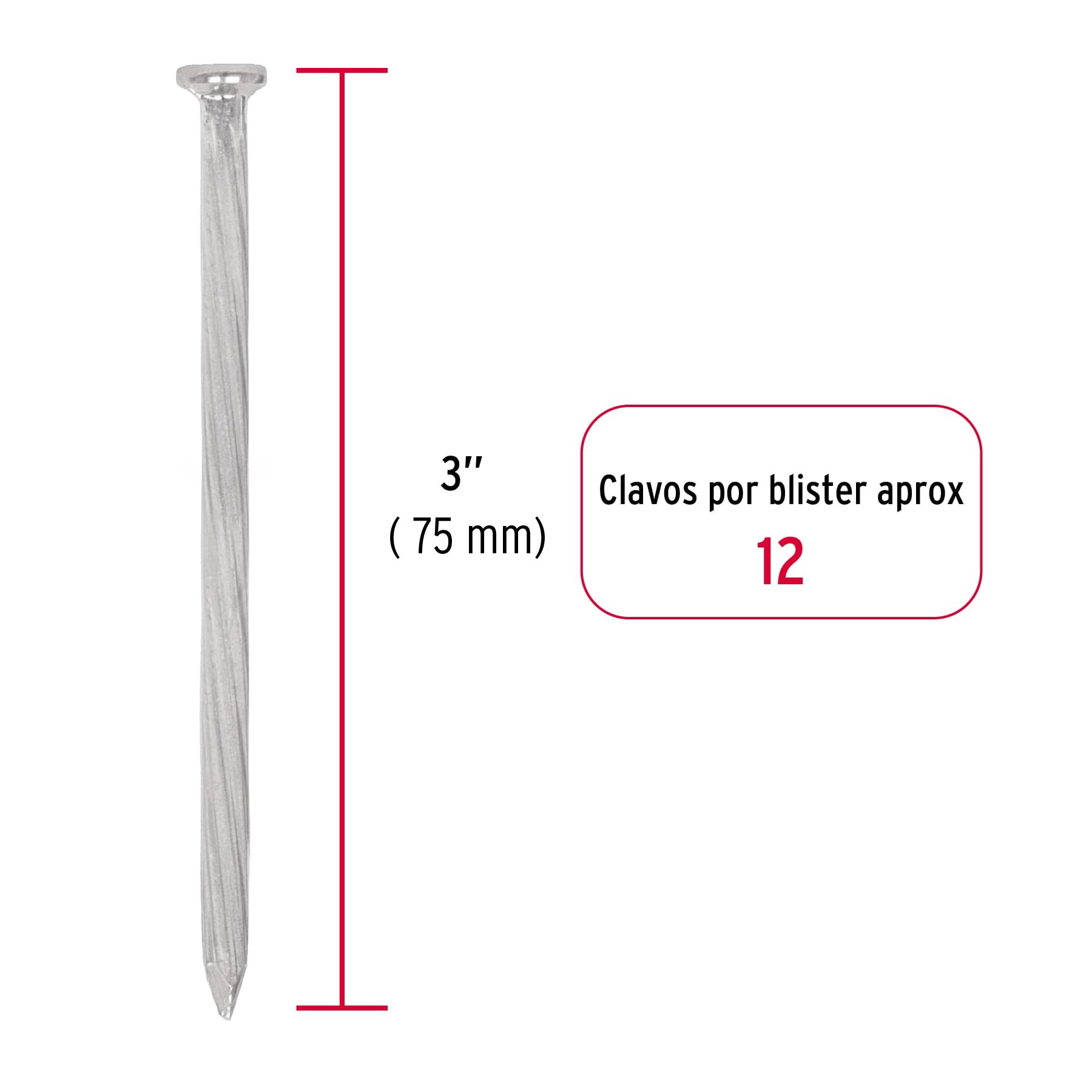 Blíster con 12 clavos galvanizados para concreto 3", Fiero