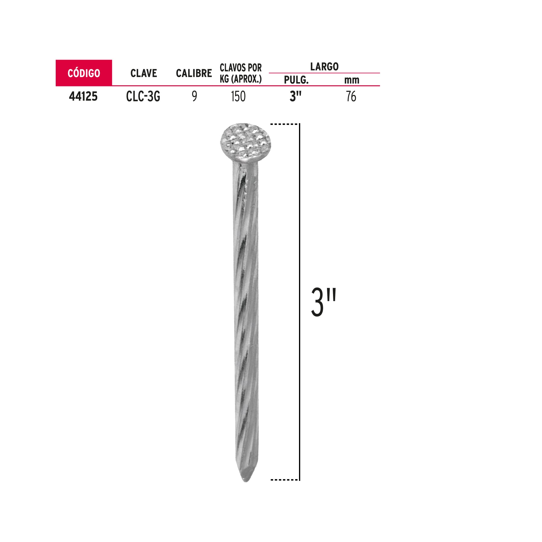 Bolsa con 1 kg de clavos para concreto galvanizados 3"