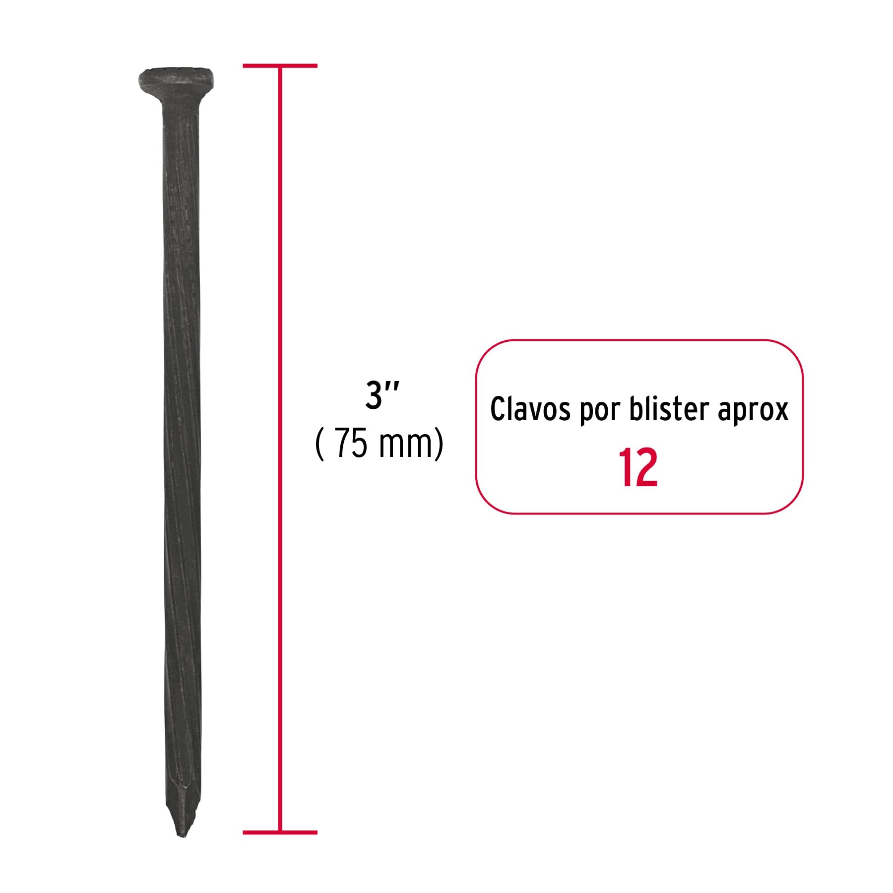 Blíster con 12 clavos negros para concreto 3", Fiero