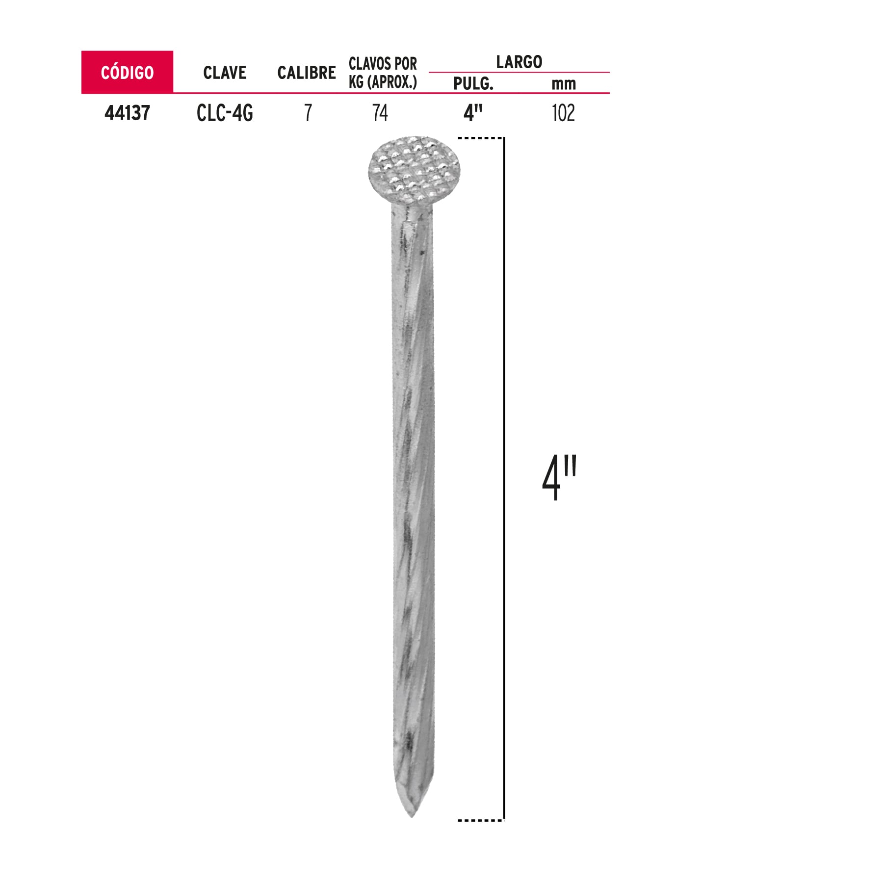 Bolsa con 1 kg de clavos para concreto galvanizados 4"