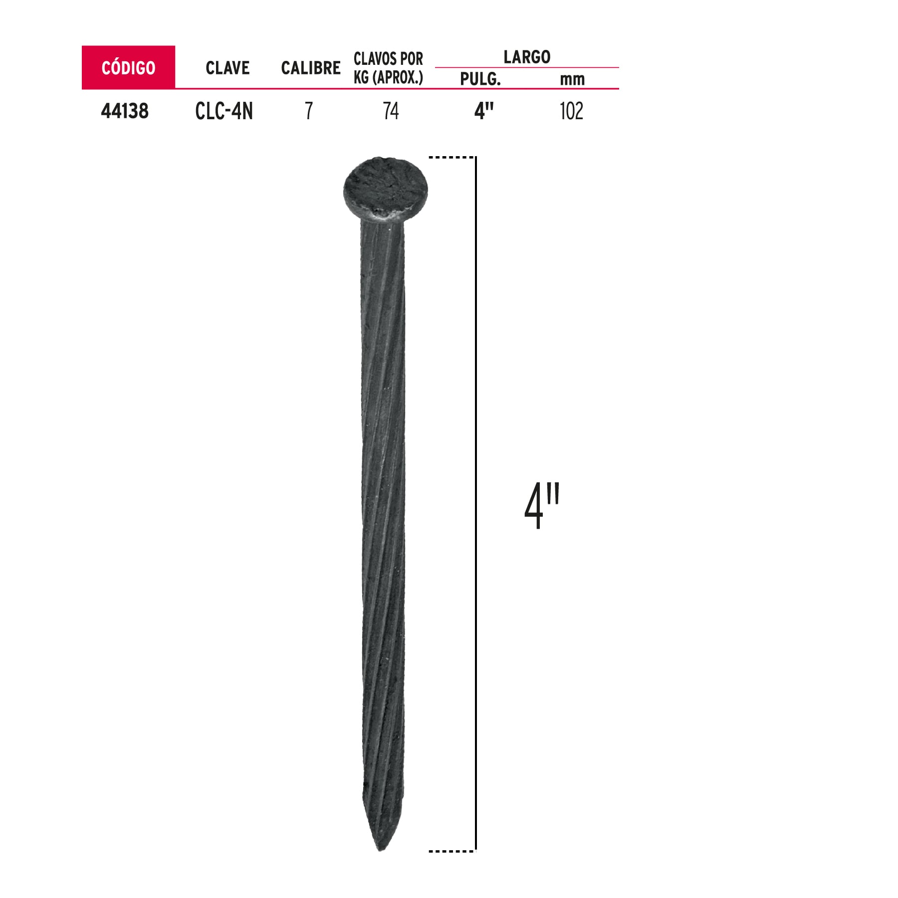 Bolsa con 1 kg de clavos para concreto negros 4", Fiero