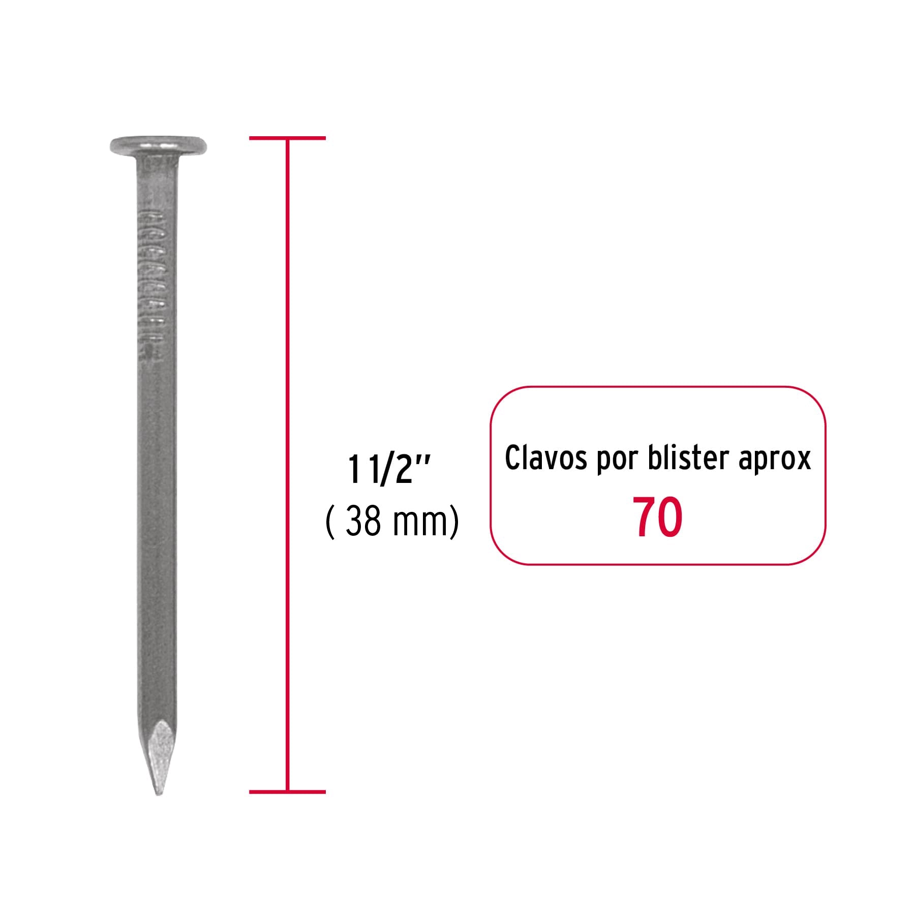 Blíster con 70 clavos estándar 1-1/2" con cabeza, Fiero