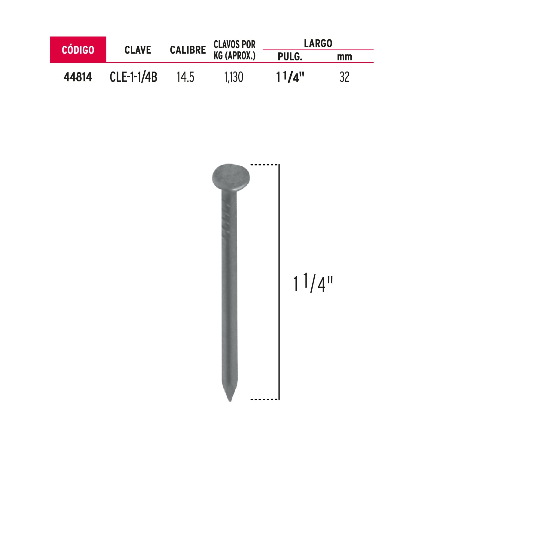 Bolsa con 1 kg de clavo estándar 1-1/4" con cabeza, Fiero