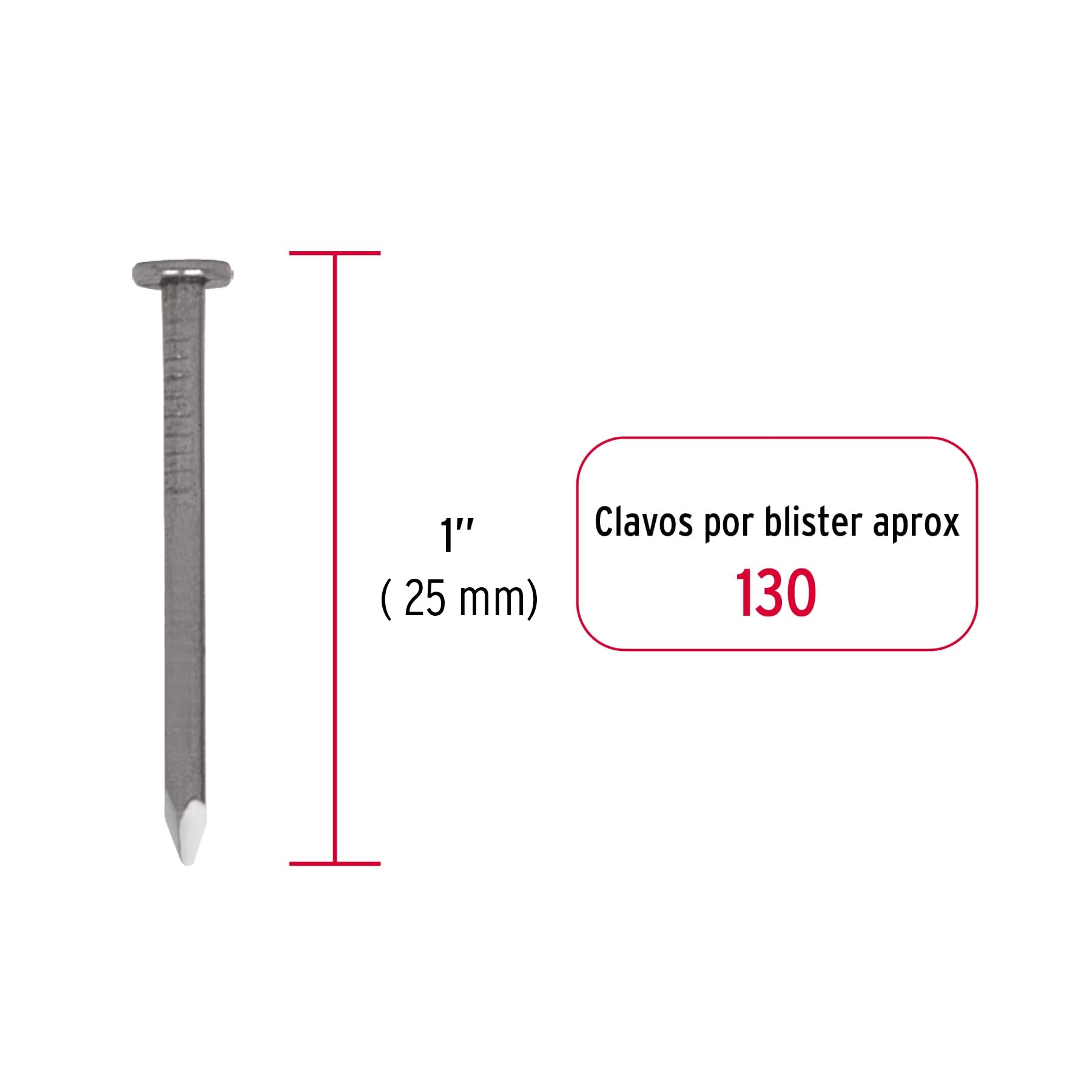 Blíster con 130 de clavo estándar 1" con cabeza, Fiero